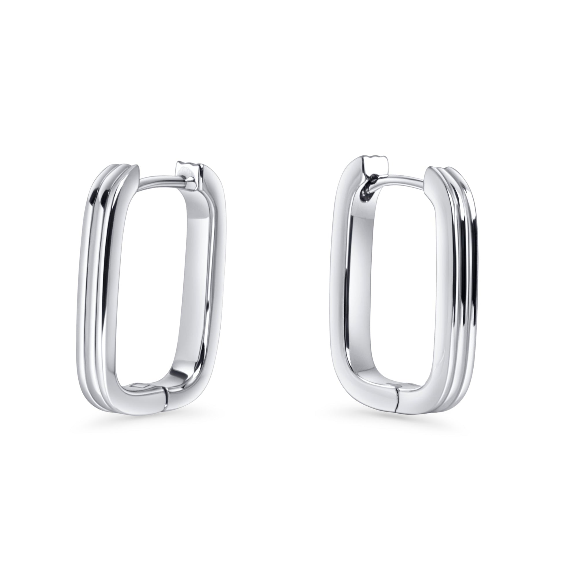 Rectangle hoop earrings with stripes stainless steel anneaux lignes acier inoxydable MIA