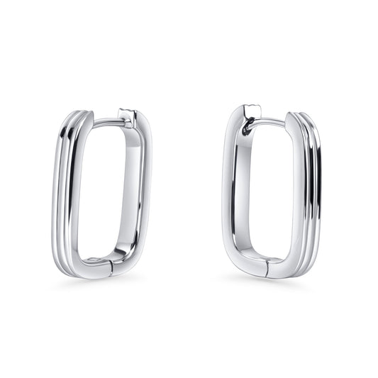 Rectangle hoop earrings with stripes stainless steel anneaux lignes acier inoxydable MIA