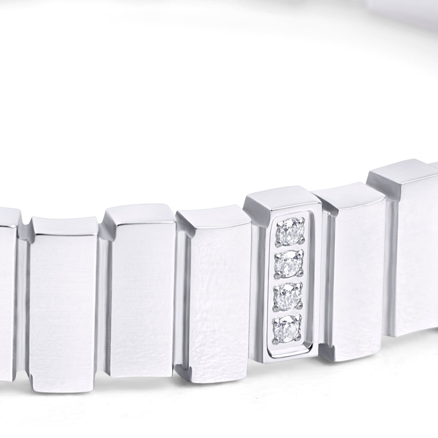 silver stainless steel rectangle bangle bracelet with tiny cz waterproof MIAJWL bracelet rigide acier inoxydable argent petites pierres à l'épreuve de l'eau Mia Bijoux 