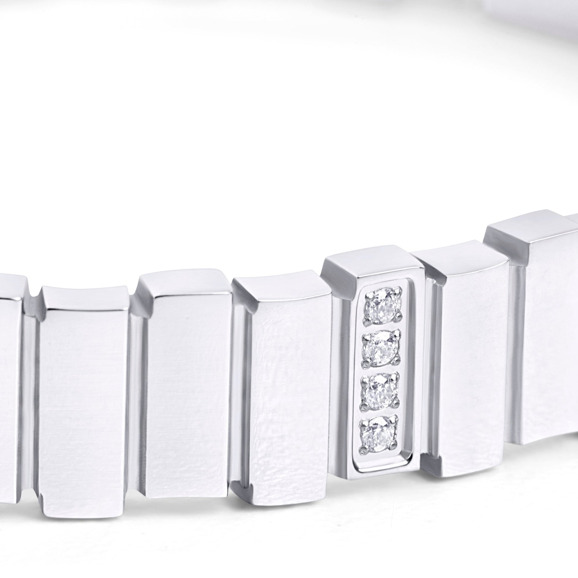 silver stainless steel rectangle bangle bracelet with tiny cz waterproof MIAJWL bracelet rigide acier inoxydable argent petites pierres à l'épreuve de l'eau Mia Bijoux 