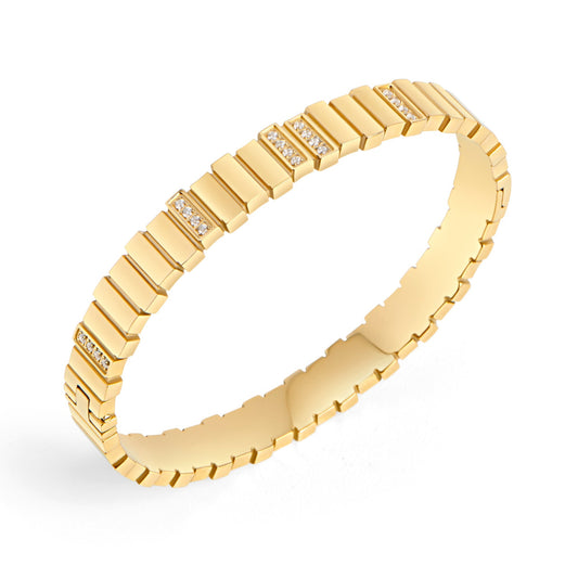 gold rectangle and cz bangle tarnish resistan MIAJWL bracelet rigide rectangles et pierre or ne ternit pas Mia Bijoux