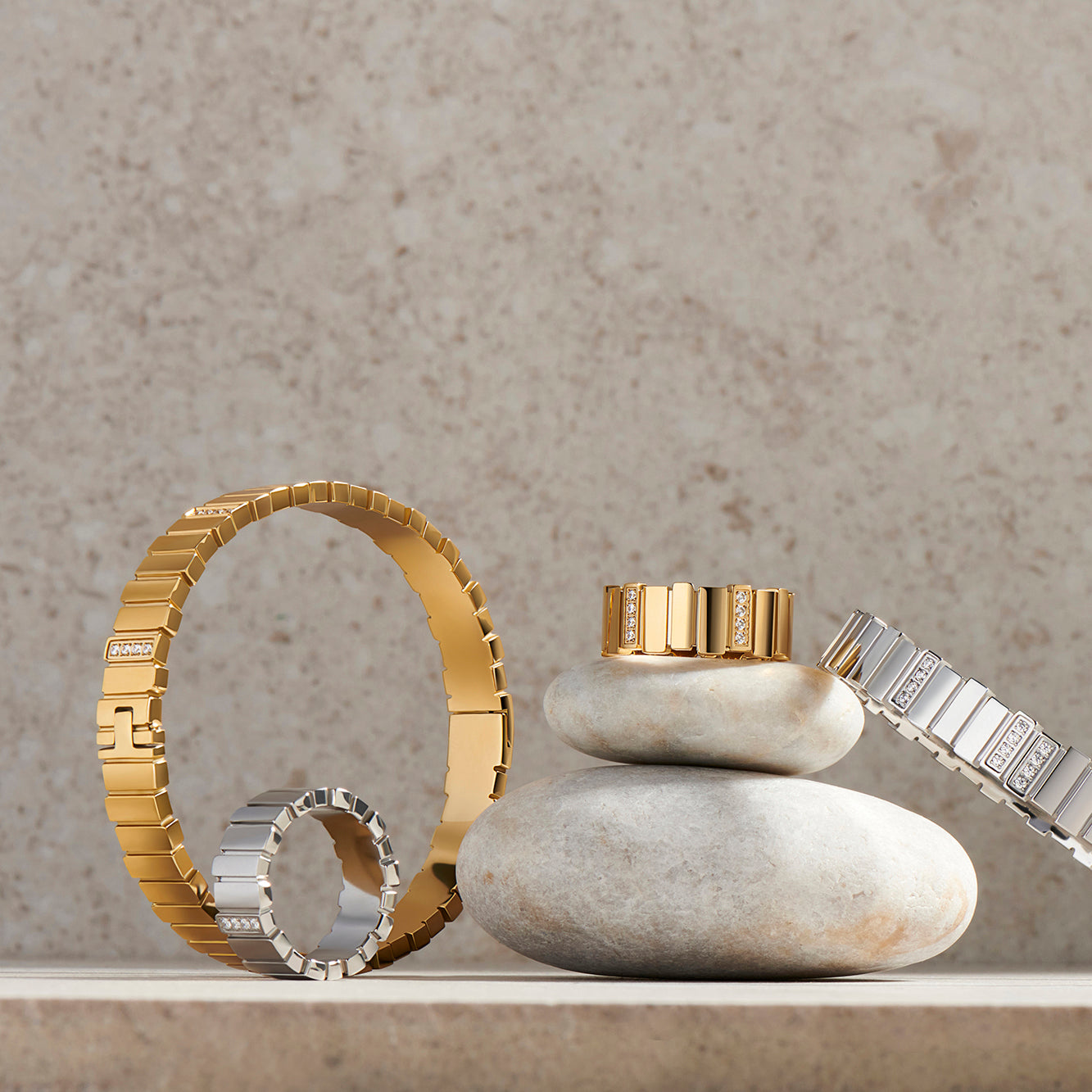 Rectangle and tiny cz stainless steel ring and bracelet bague et rectangles et petites pierres acier inoxydable argent silver or gold MIAJWL