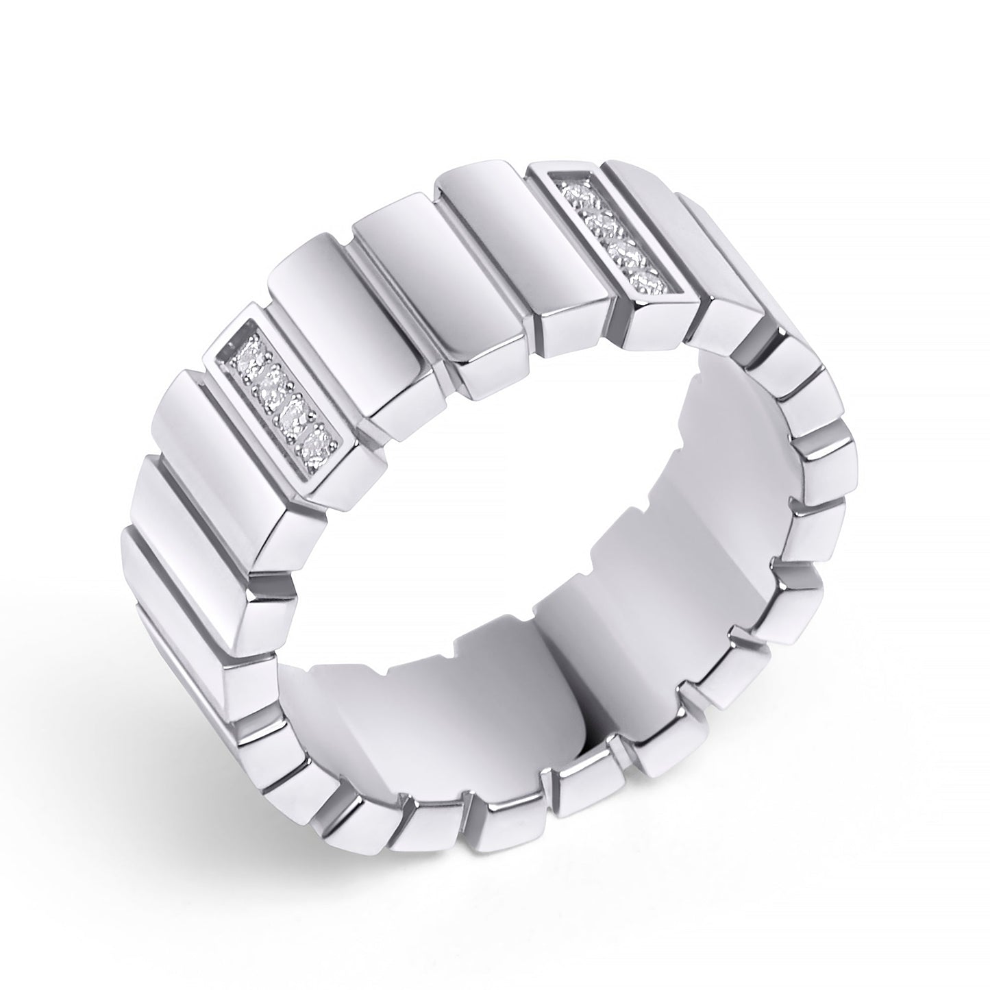 skin friendly silver stainless steel rectangles and tiny cubic zirconia ring MIAJWL bagues rectangles et petites pierres acier inoxydable argent sans danger pour la peau Mia Bijoux