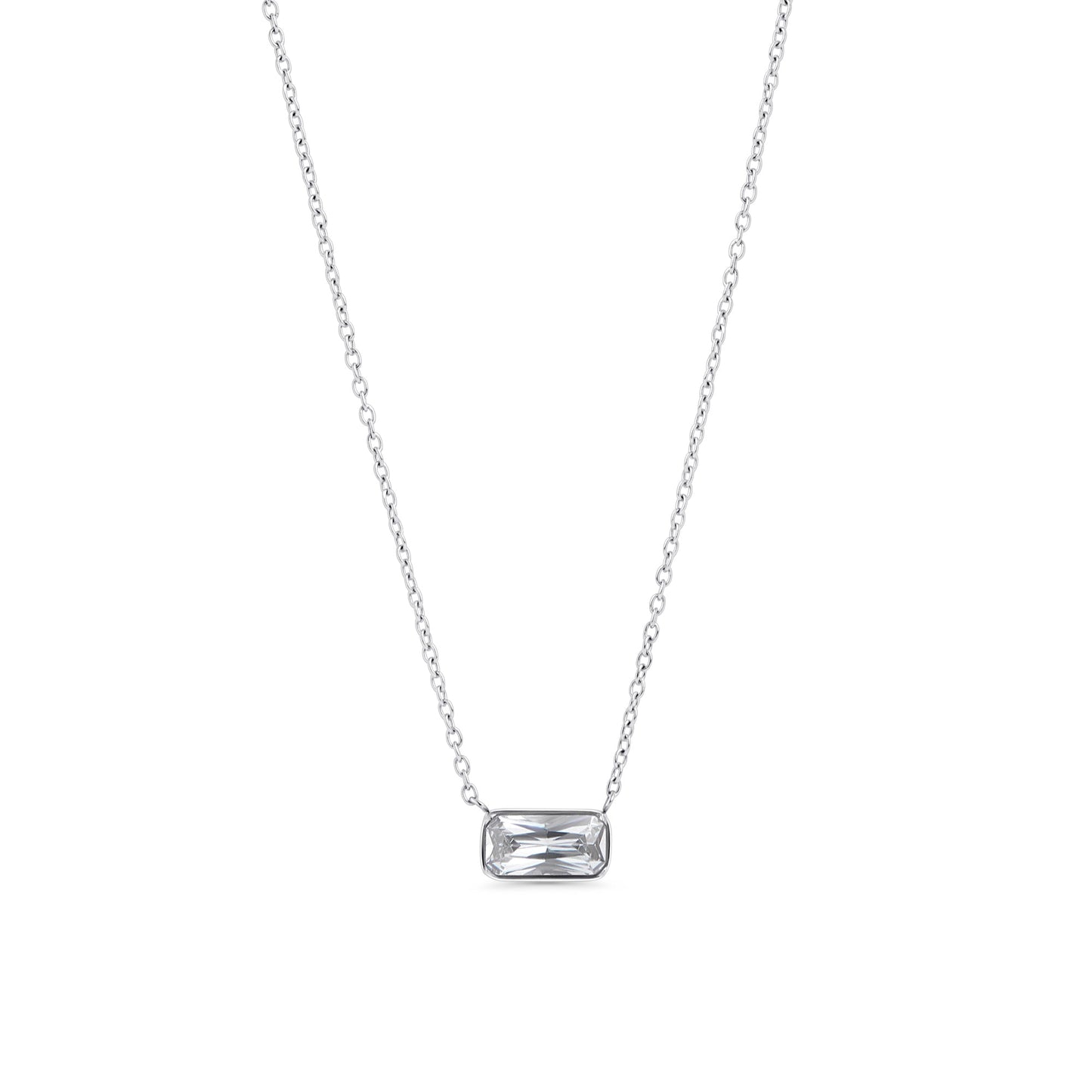 rectange cz pendant necklace silver stainless steel MIAJWL collier pendentif pierre rectangle acier inoxydable argent Mia Bijoux