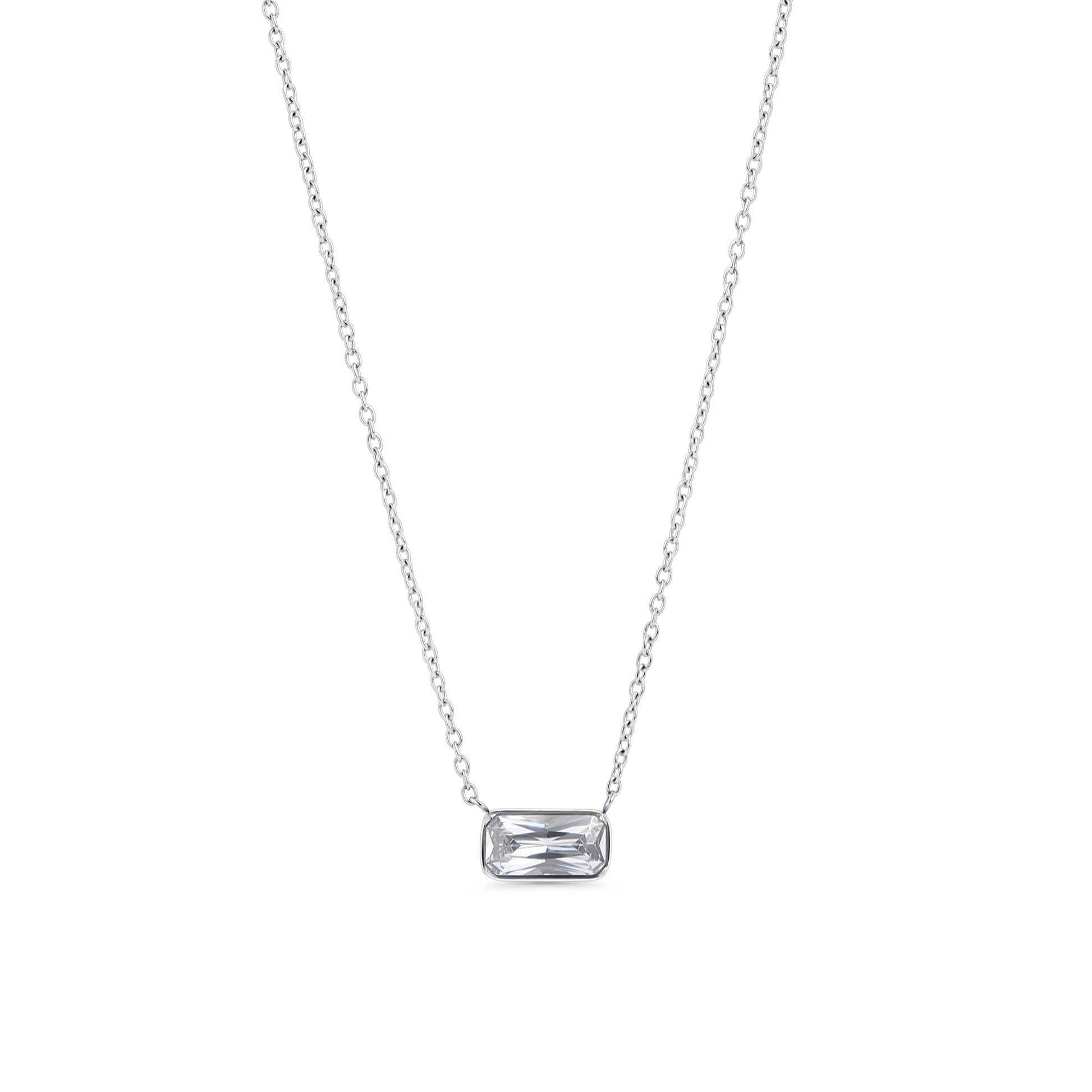 rectange cz pendant necklace silver stainless steel MIAJWL collier pendentif pierre rectangle acier inoxydable argent Mia Bijoux