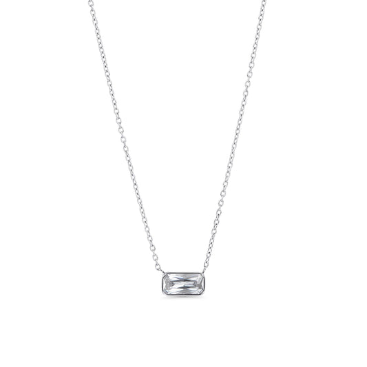 rectange cz pendant necklace silver stainless steel MIAJWL collier pendentif pierre rectangle acier inoxydable argent Mia Bijoux