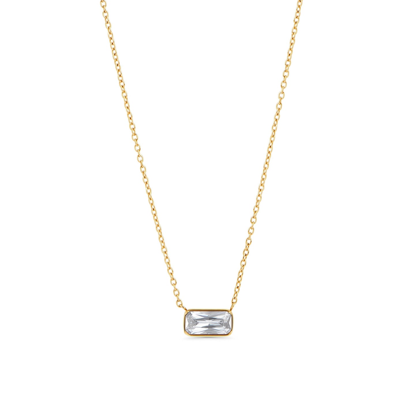 rectange clear cz pendant necklace gold stainless steel MIAJWL collier pendentif pierre rectangle acier inoxydable doré Mia Bijoux