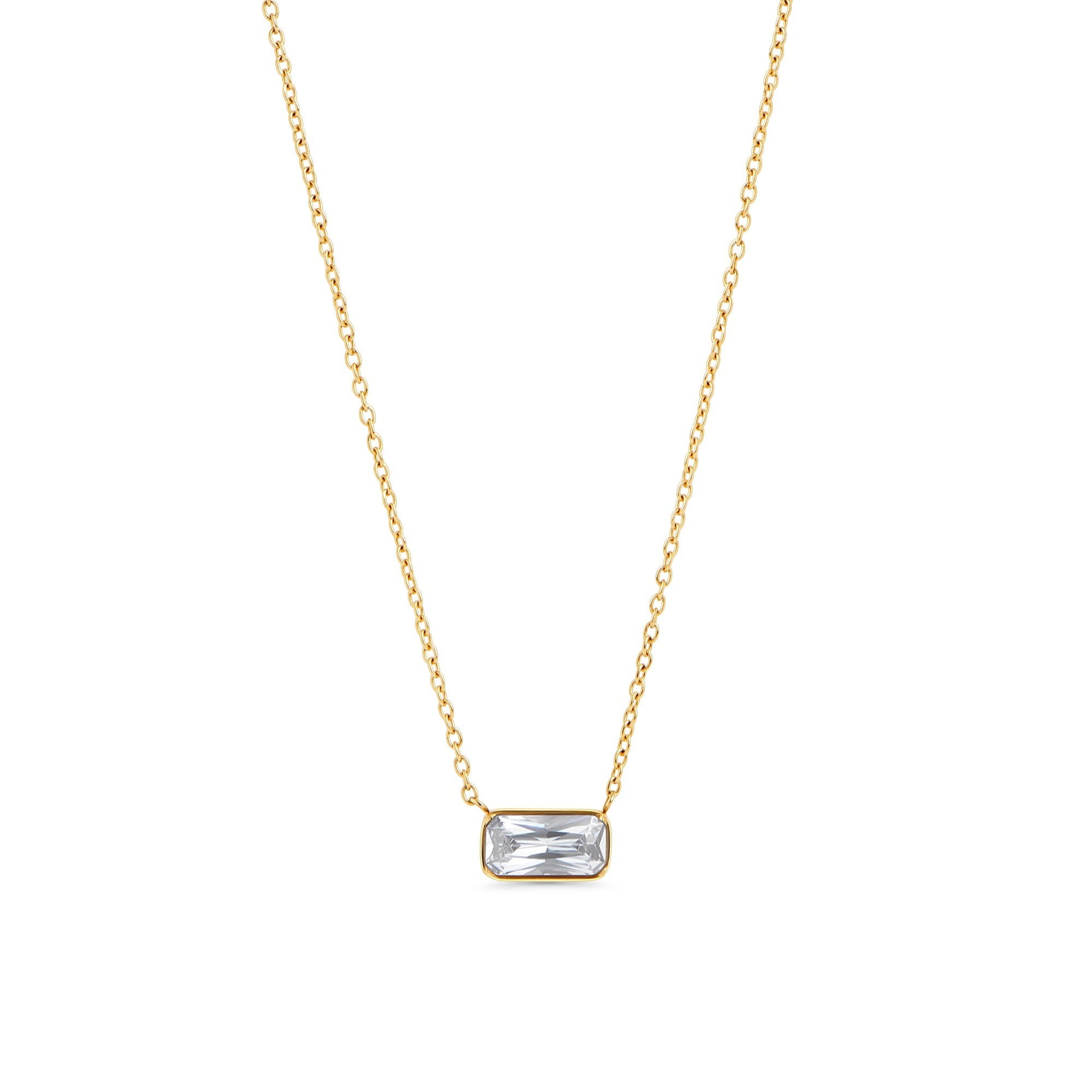 rectange clear cz pendant necklace gold stainless steel MIAJWL collier pendentif pierre rectangle acier inoxydable doré Mia Bijoux