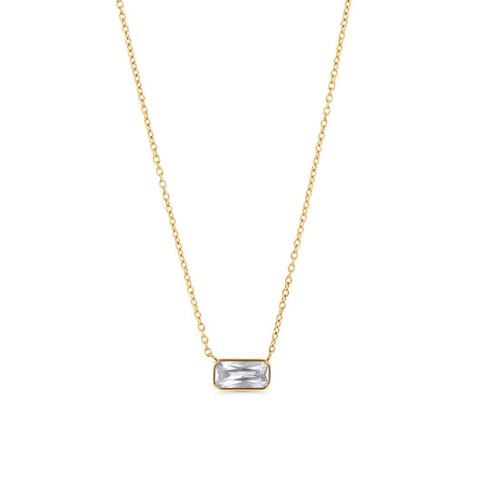 rectange clear cz pendant necklace gold stainless steel MIAJWL collier pendentif pierre rectangle acier inoxydable doré Mia Bijoux