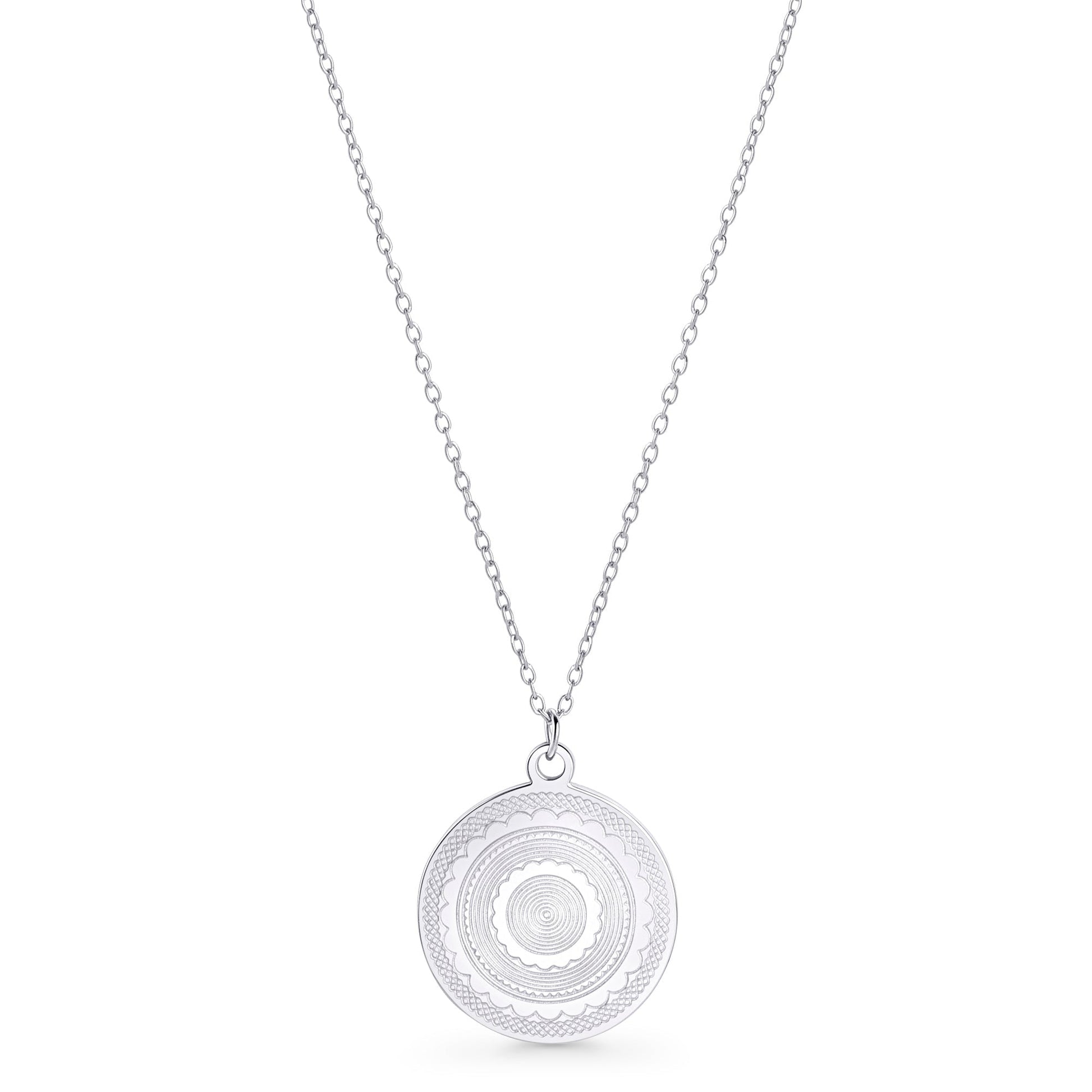Long Round Boho Print Pendant Necklace Stainless Steel Long Collier Pendentif Rond Motif Boho Acier Inoxydable MIA