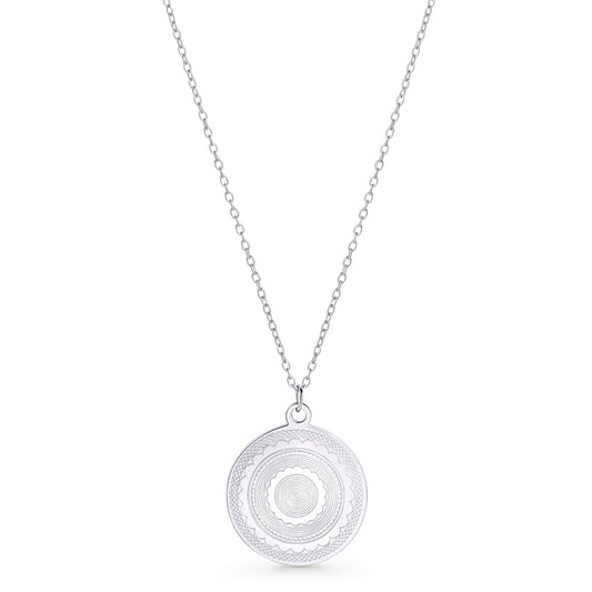 Long Round Boho Print Pendant Necklace Stainless Steel Long Collier Pendentif Rond Motif Boho Acier Inoxydable MIA