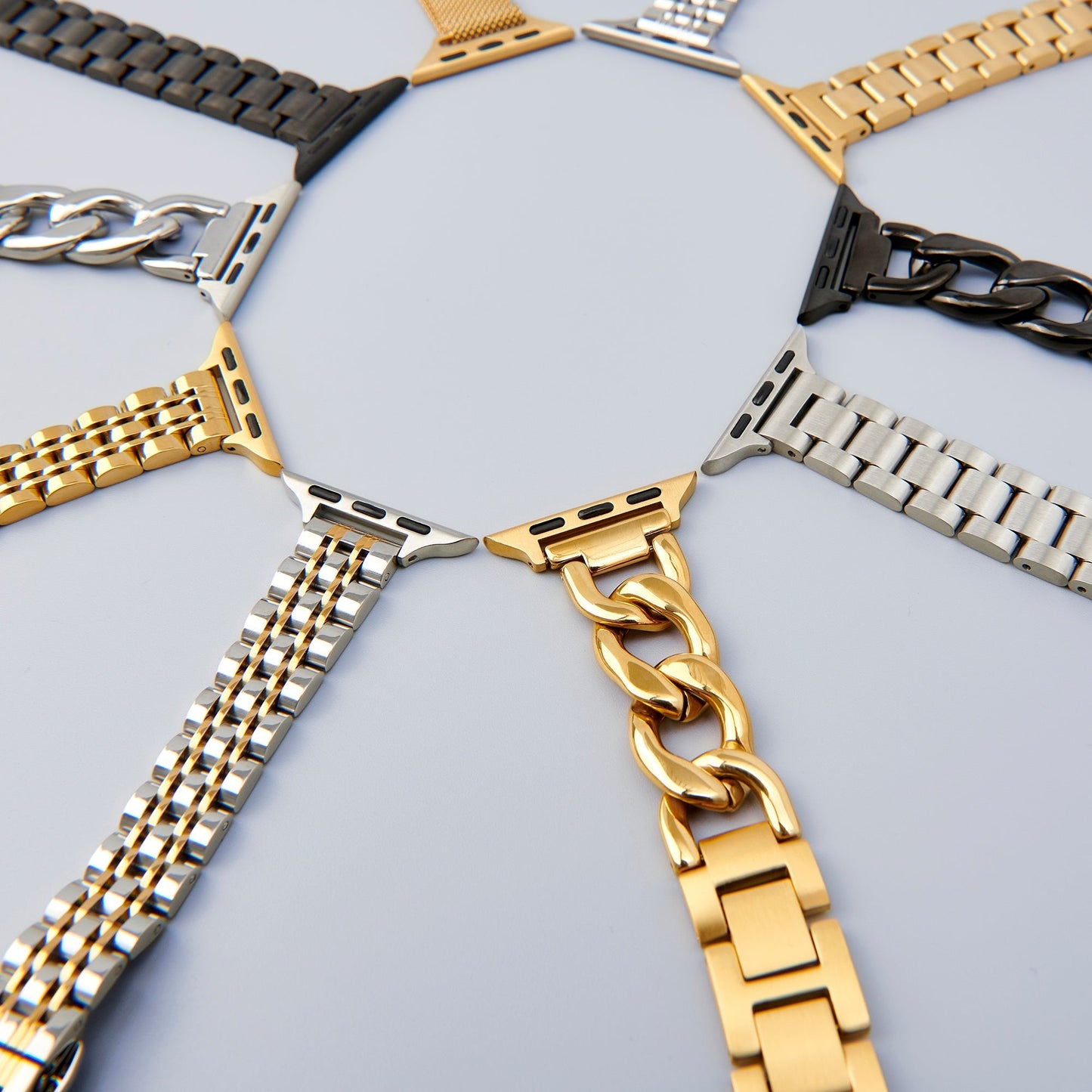 Set of stainless steel allergy free apple watch band silver gold black ensemble bracelet montre intelligente acier inoxydable argent or noir aucune allergie MIAJWL