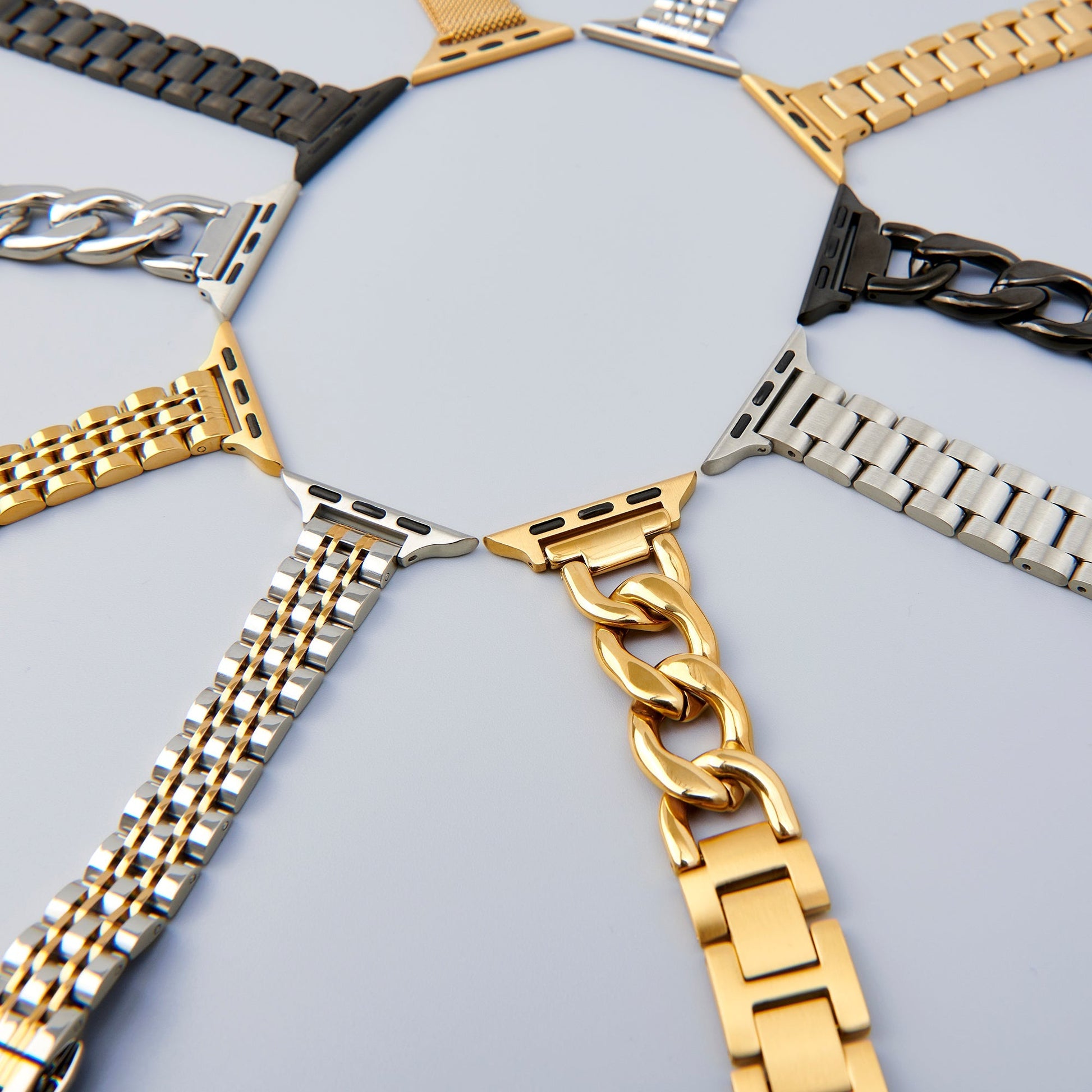 Set of stainless steel allergy free apple watch band silver gold black ensemble bracelet montre intelligente acier inoxydable argent or noir aucune allergie MIAJWL