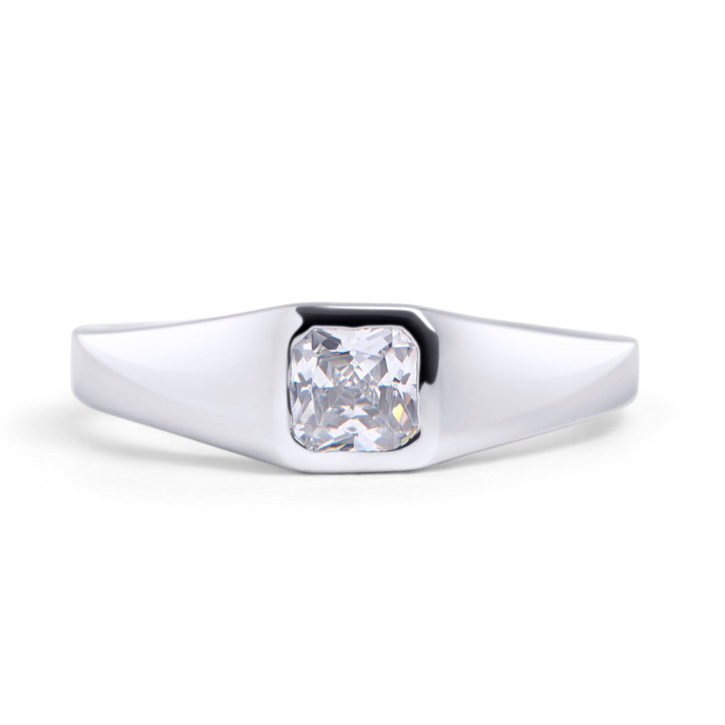 silver stainless steel signet ring with square stone MIAJWL bague signet avec pierre carré acier inoxydable argent Mia Bijoux