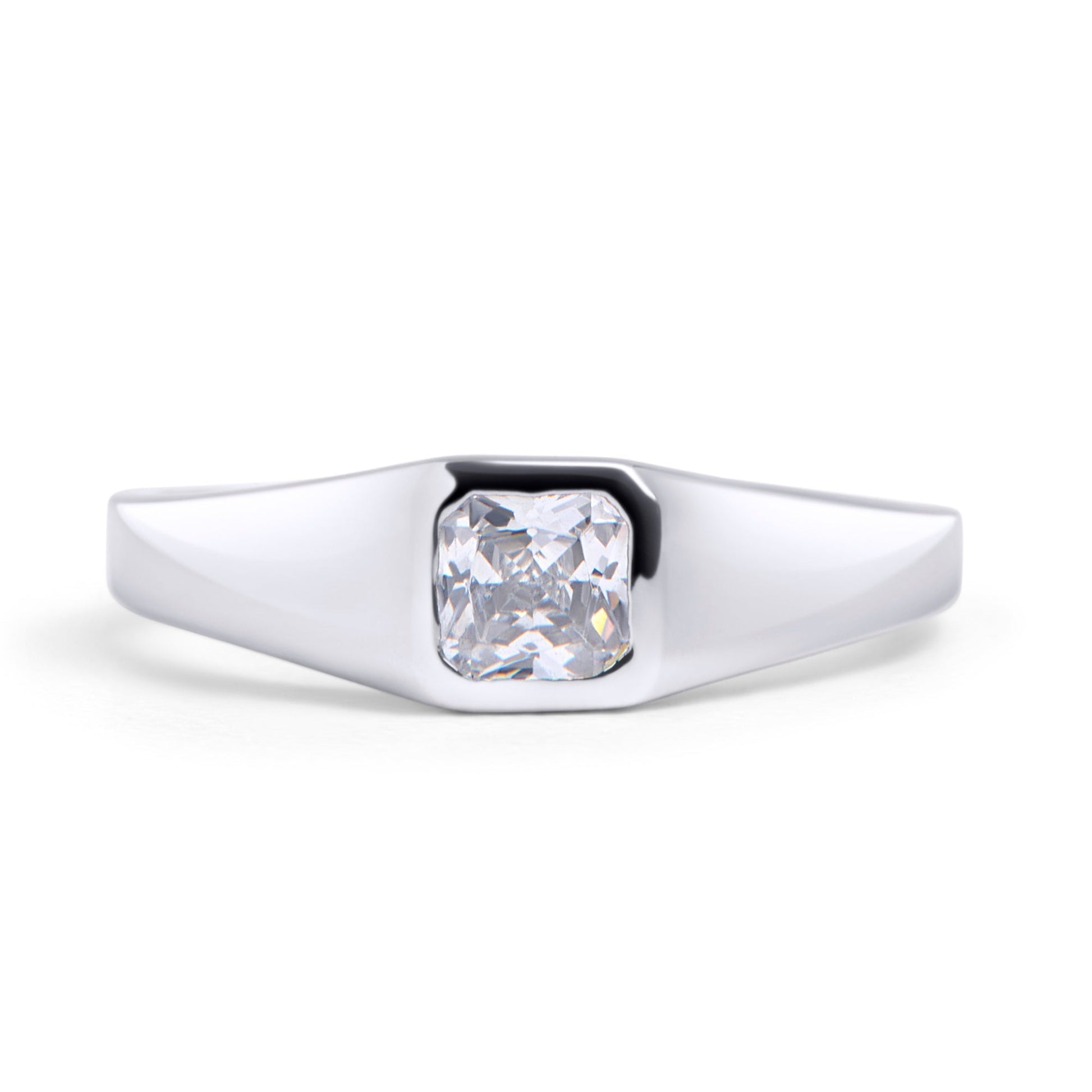 silver stainless steel signet ring with square stone MIAJWL bague signet avec pierre carré acier inoxydable argent Mia Bijoux