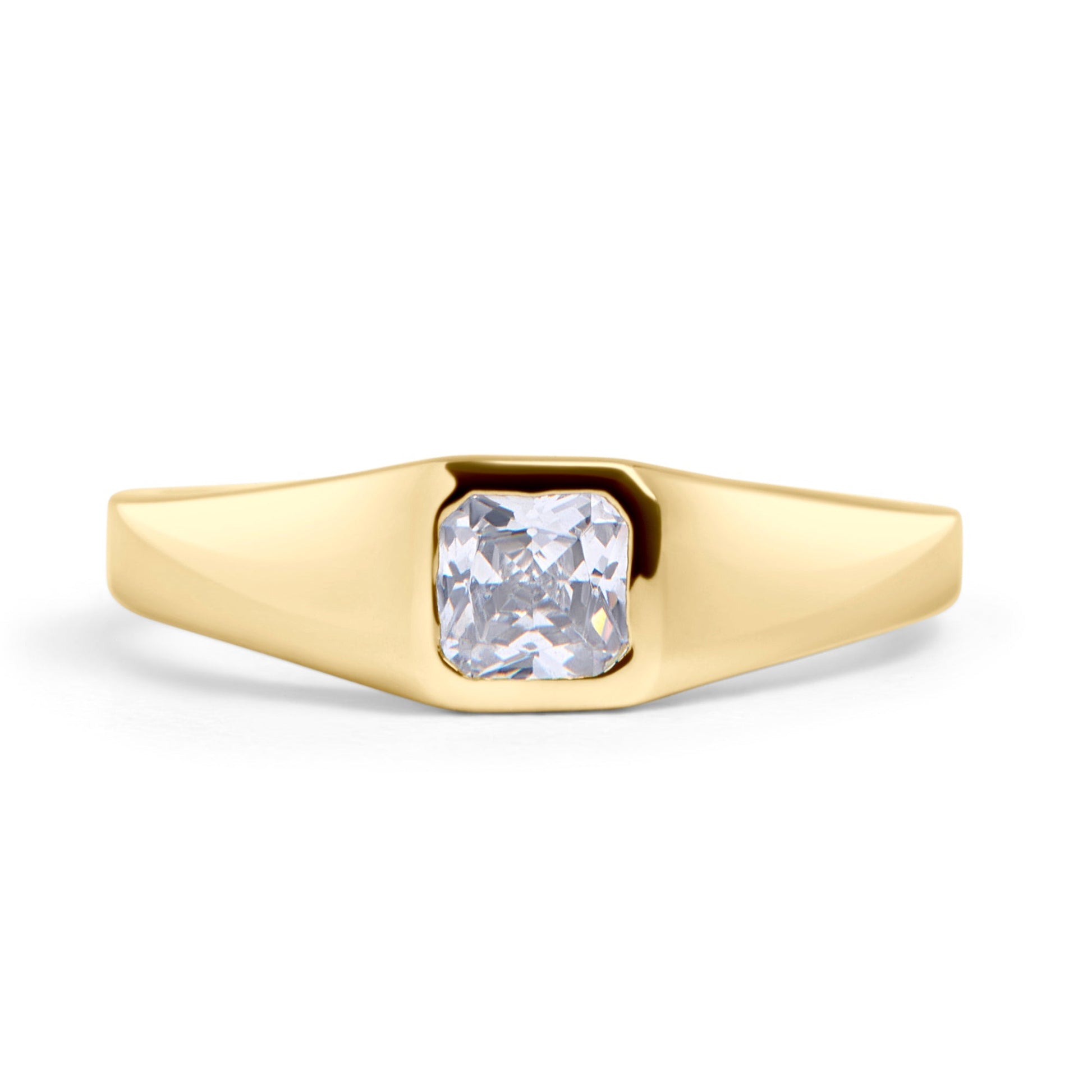 hypoallergenic gold stainless steel signet ring with square stone MIAJWL bague signet avec pierre carré acier inoxydable doré hypoallergénique Mia Bijoux