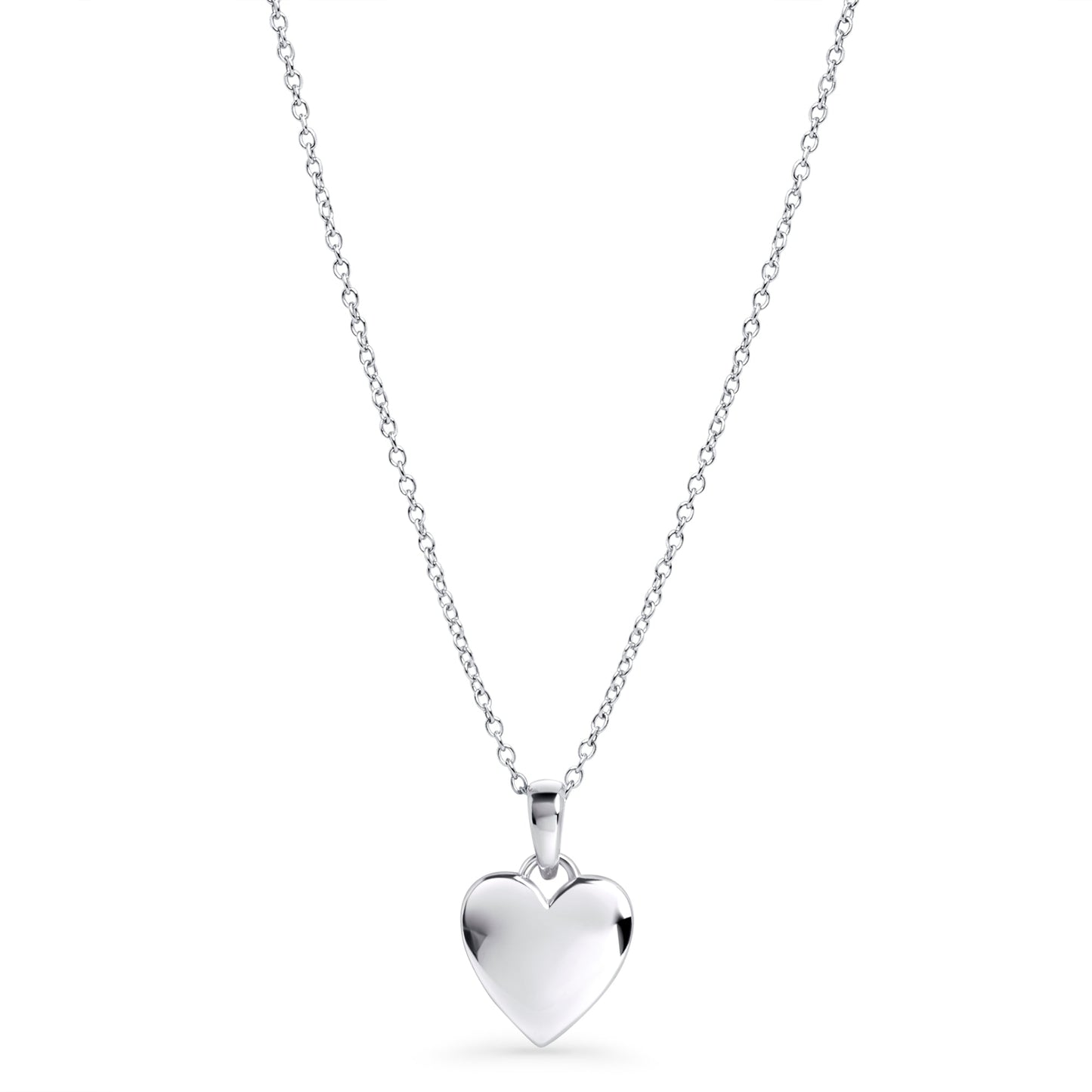 Silver puffed heart pendant necklace stainless steel collier coeur bombé acie inox MIA