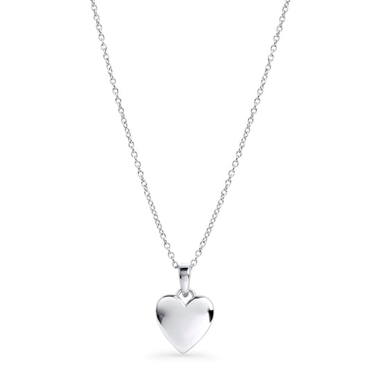 Silver puffed heart pendant necklace stainless steel collier coeur bombé acie inox MIA