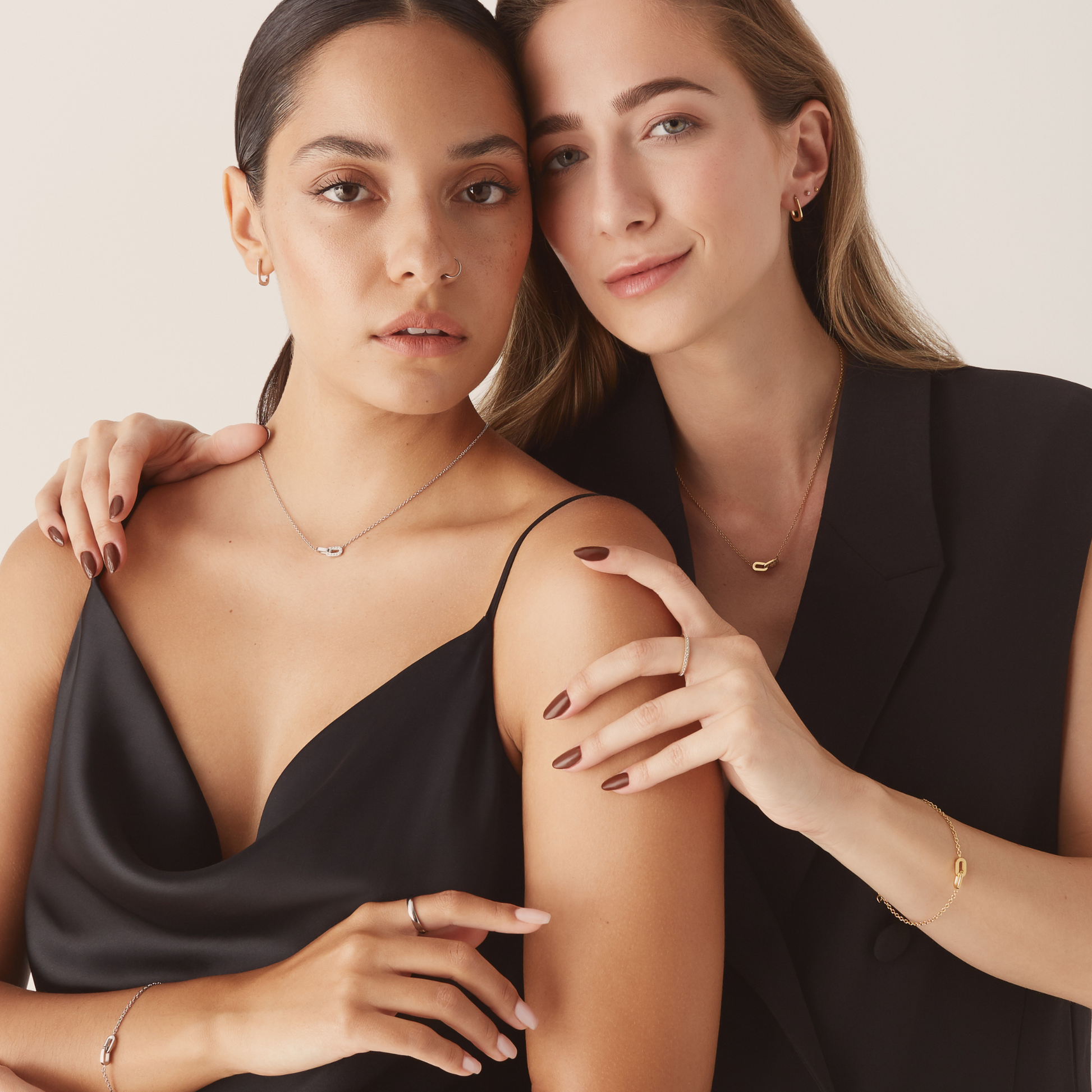 Bracelet et Collier pendentif pour meilleure amie 2 maillons acier inoxydable avec pierres hypoallergénique et résistant à la ternissure MIA JWL