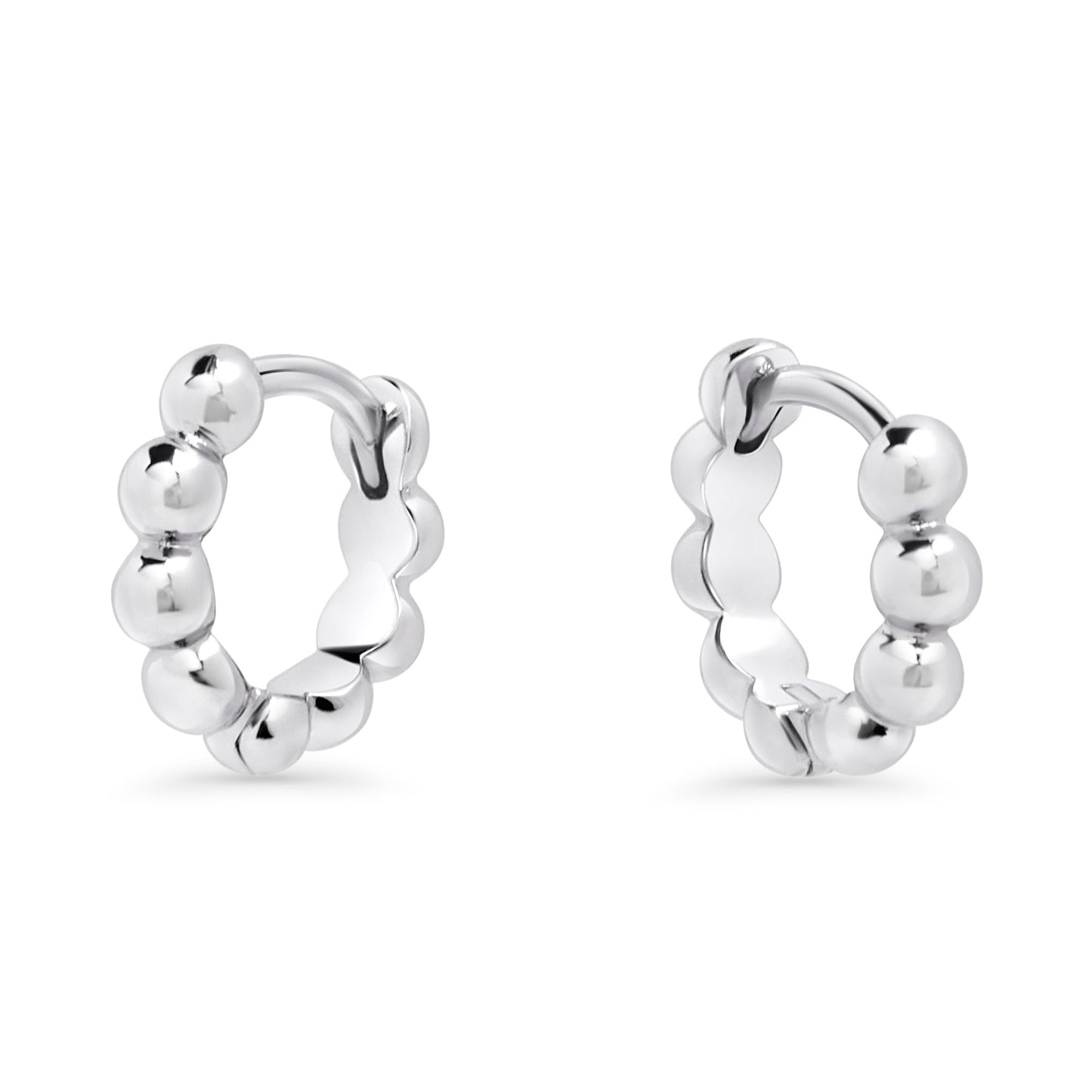 Stainless steel small beads hoops earrings silver hypoallergenic boucles d'oreilles petits anneaux billes argent acier inoxydable sécuritaire peau sensible MIA