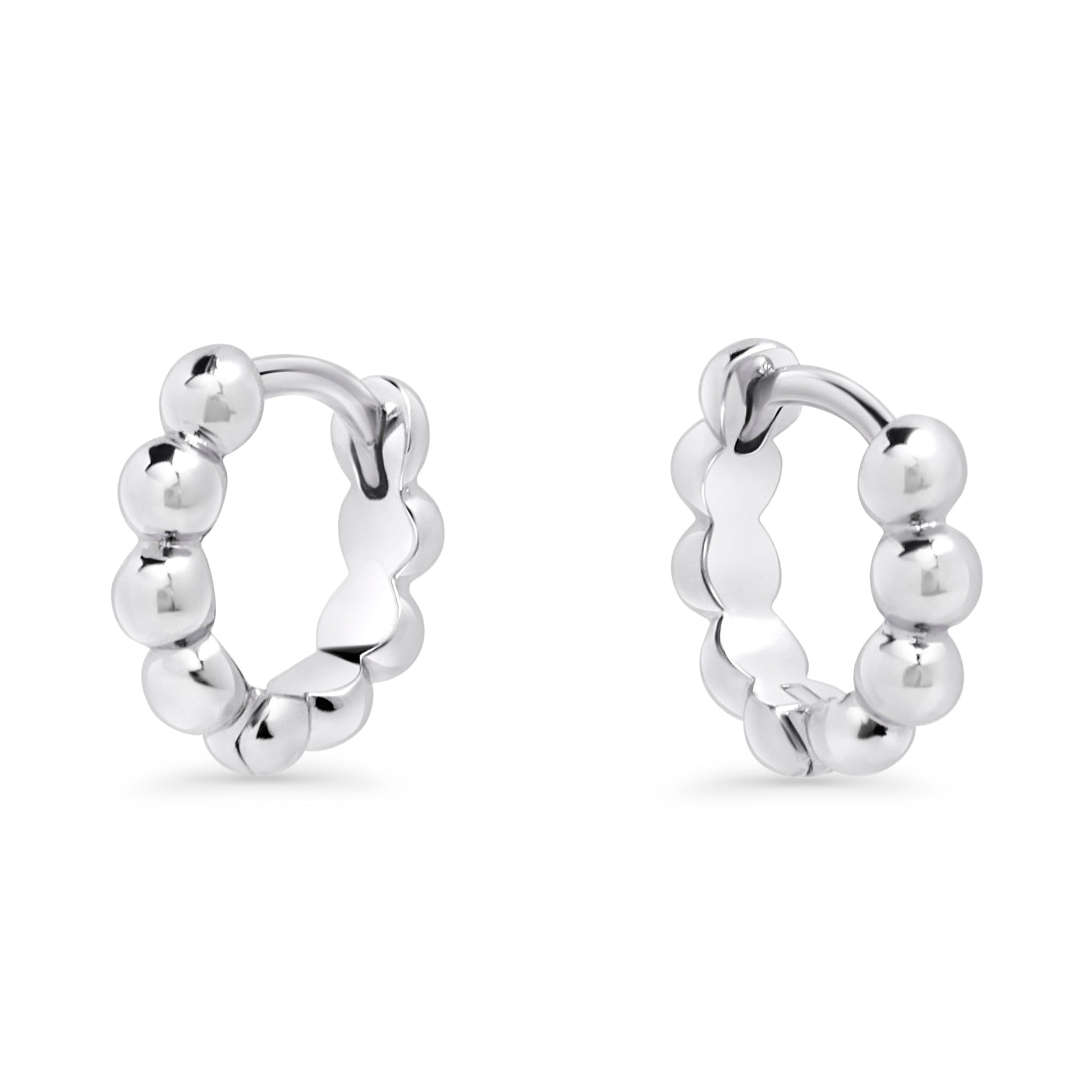 Stainless steel small beads hoops earrings silver hypoallergenic boucles d'oreilles petits anneaux billes argent acier inoxydable sécuritaire peau sensible MIA