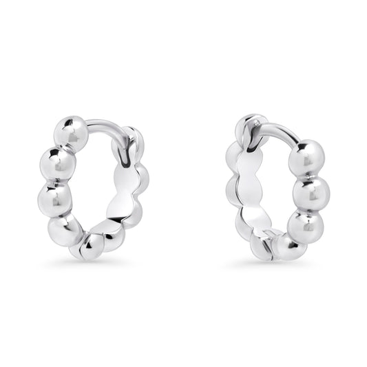 Stainless steel small beads hoops earrings silver hypoallergenic boucles d'oreilles petits anneaux billes argent acier inoxydable sécuritaire peau sensible MIA