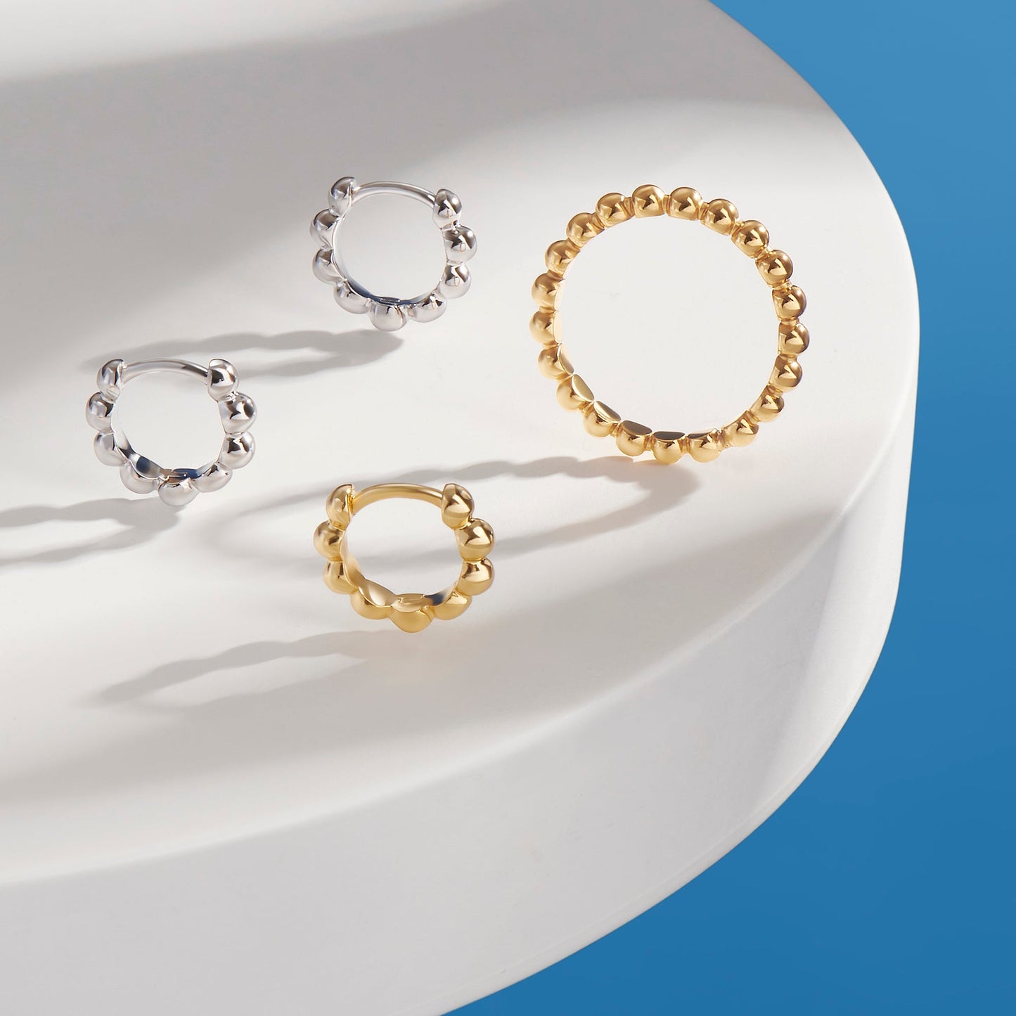 Small beads stainless steel huggie earrings boucles d'oreilles petites billes acier inoxydable or gold argent silver MIAJWL