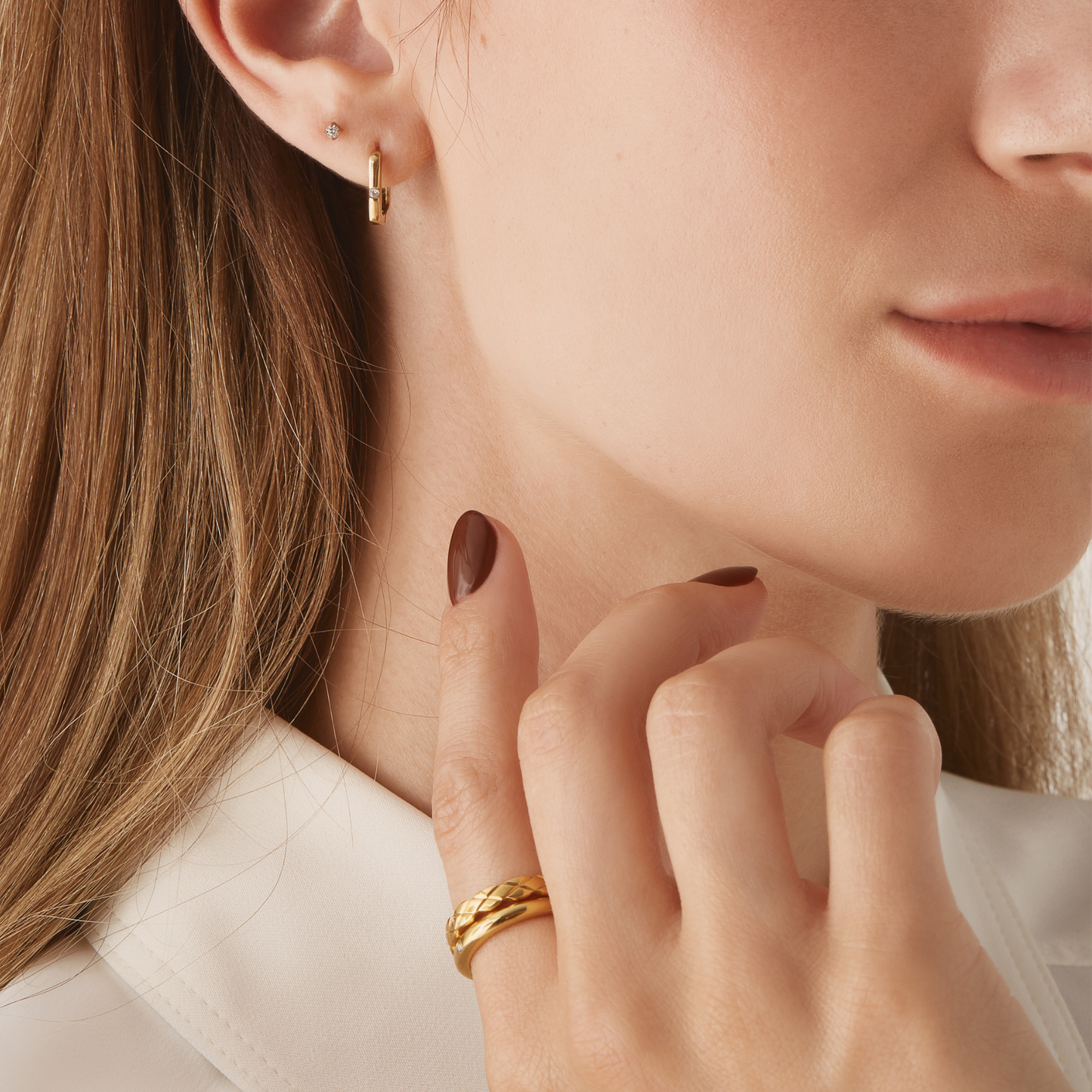 Boucle d'oreille carrée en argent doré et acier inoxydable doré rose avec pierre hypoallergénique et confortable Mia Jewlery