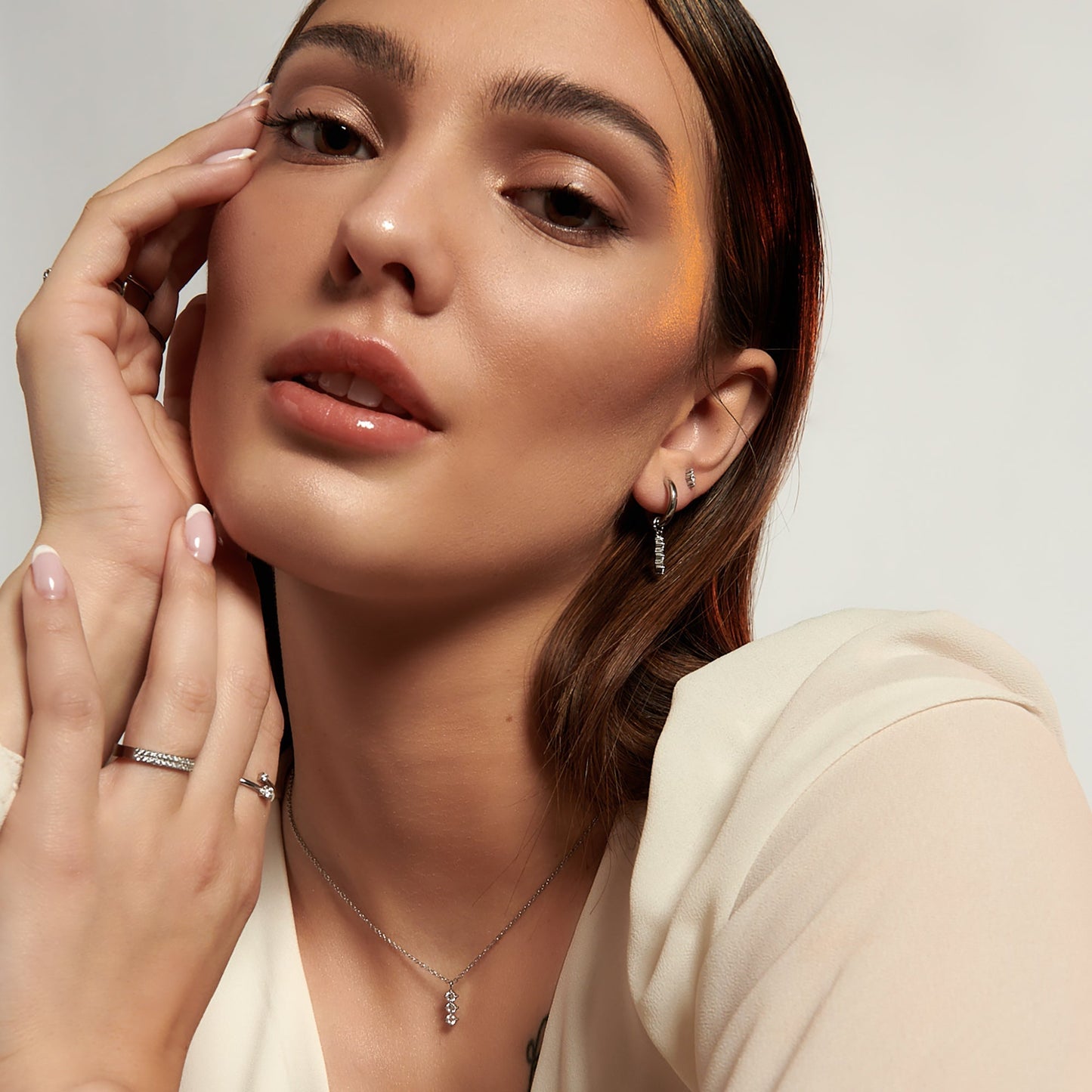 Stainless steel 3 stones chic set necklace and earrings ensemble pierres elegant collier et boucles d'oreilles acier inoxydable MIA