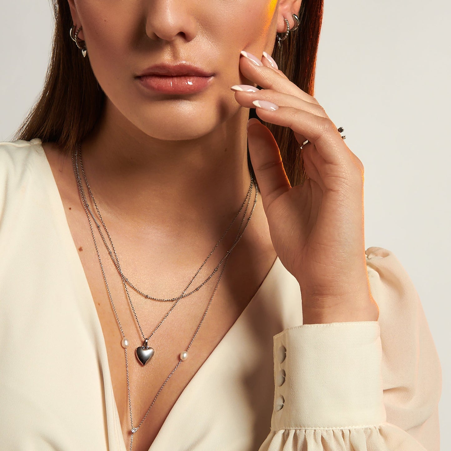 Stainless steel long real pearl necklace pendentif perles d'eau douce acier inoxydable silver argent MIA