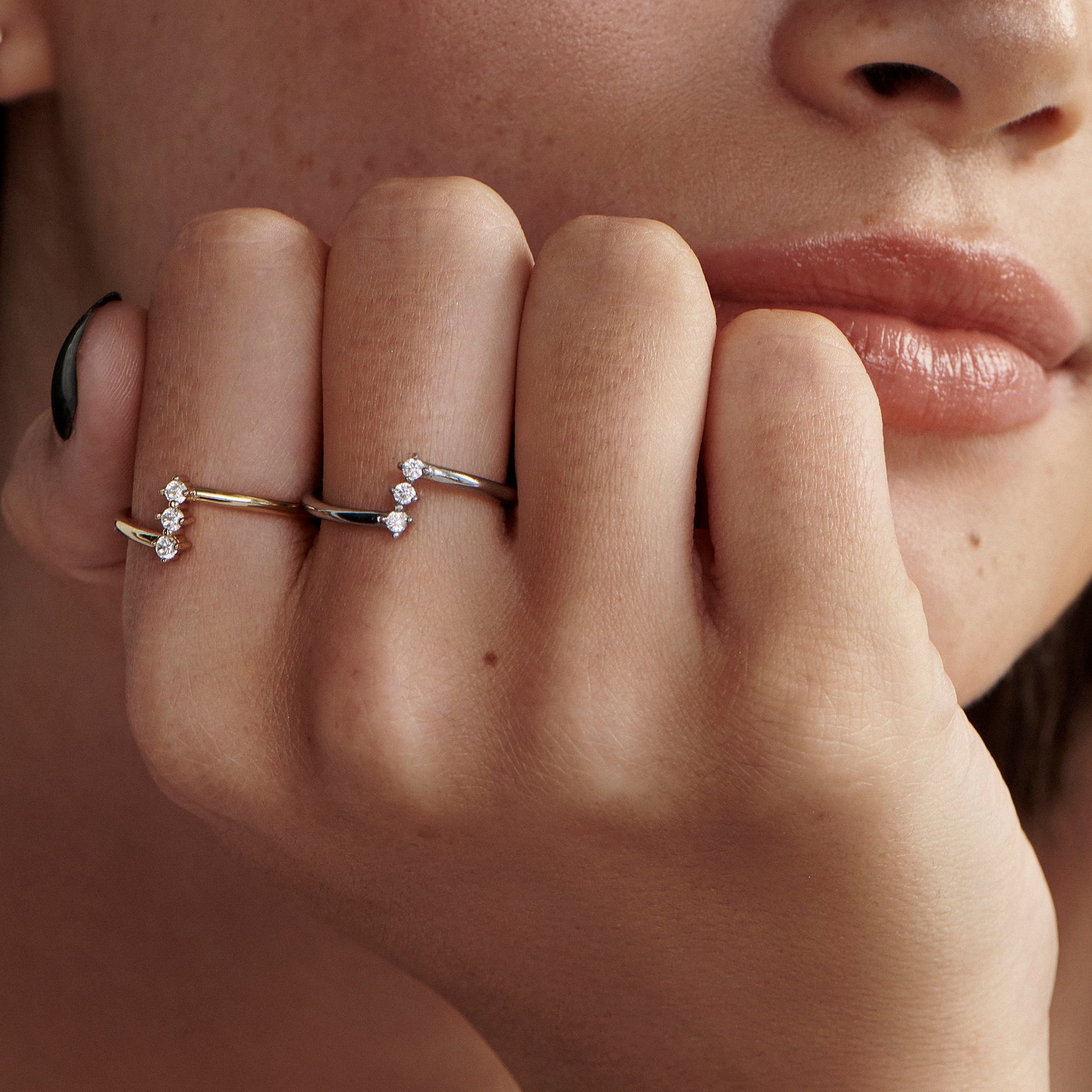 Stainless steel 3 cz ring and small bague acier inoxydable 3 pierres zircons MIAJWL