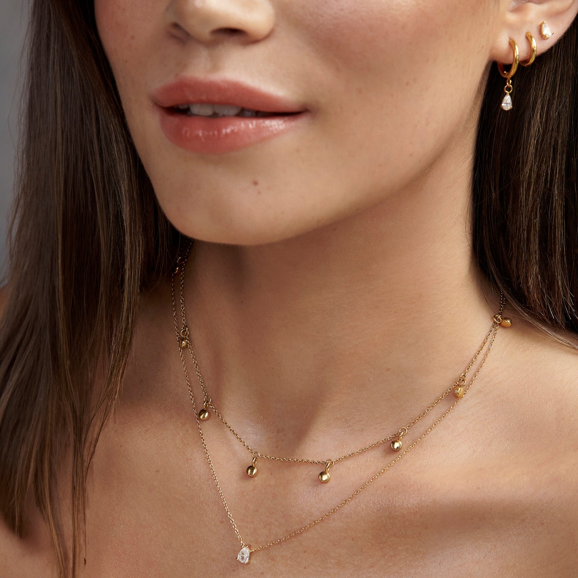 Stainless steel bead dangling necklace and set of stones earrings and pendant necklace collier billes pendantes et ensemble boucles d_oreilles et pendentif pierres acier inox MIAJWL