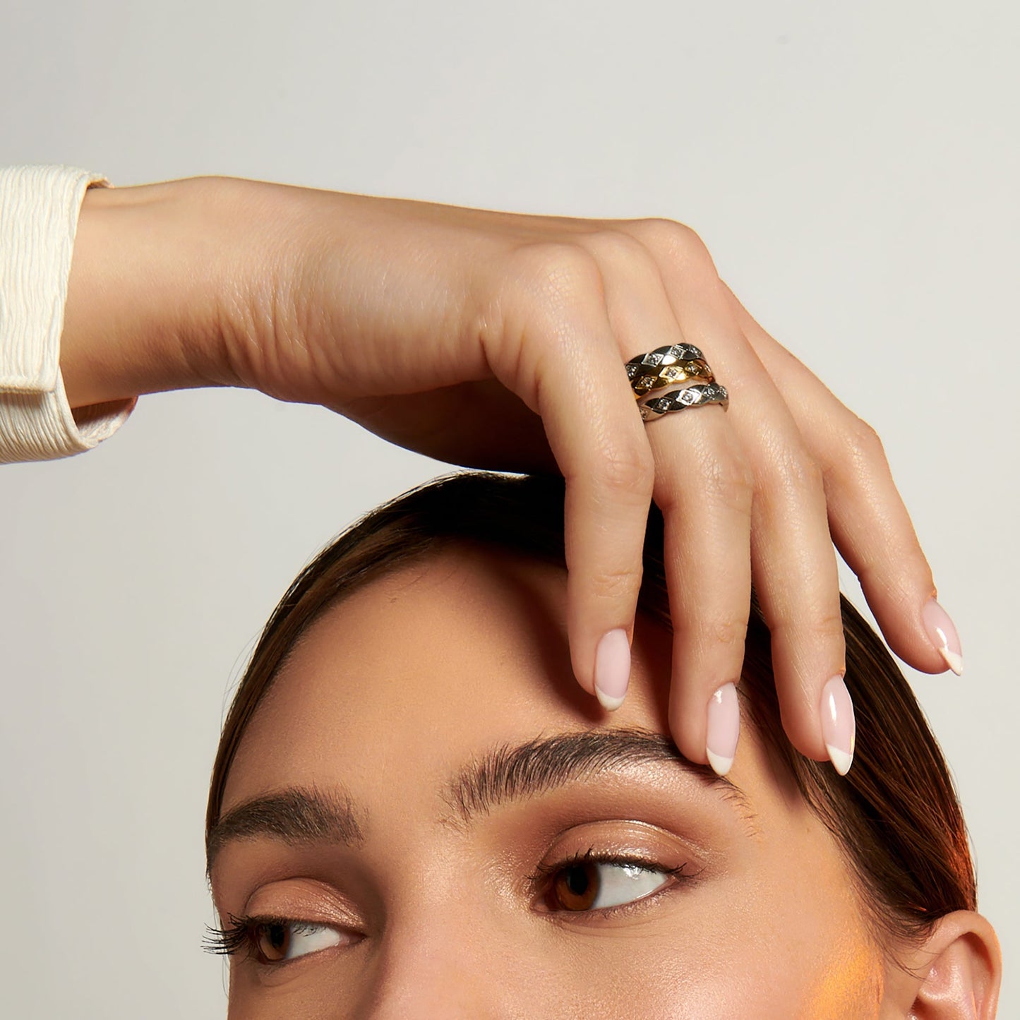 Stainless steel rings with diamond pattern and stones bagues motif diamant avec pierres acier inoxydable MIA