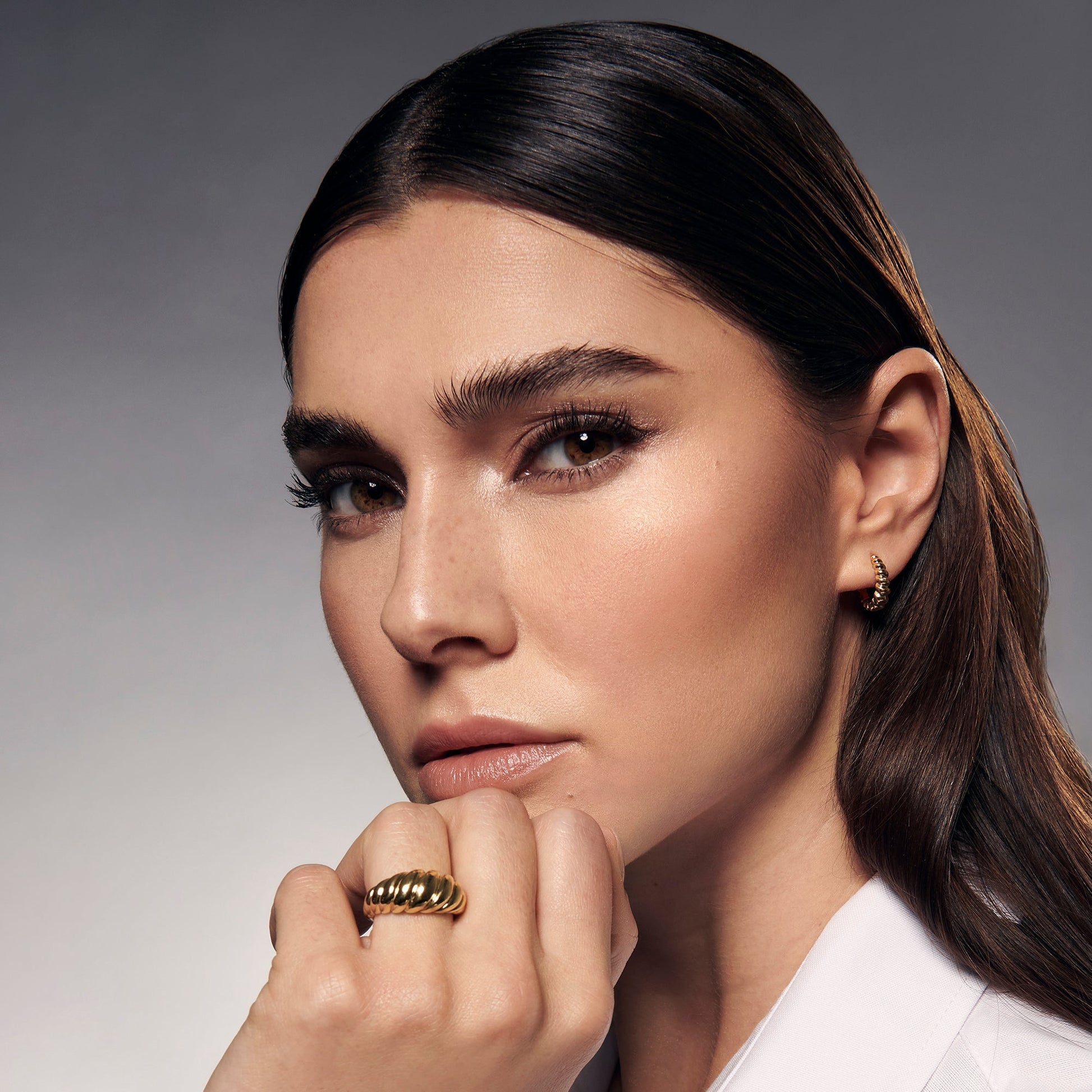 Stainless steel croissant hoop earrings and bold ring bague et anneaux croissants acier inoxydable MIAJWL