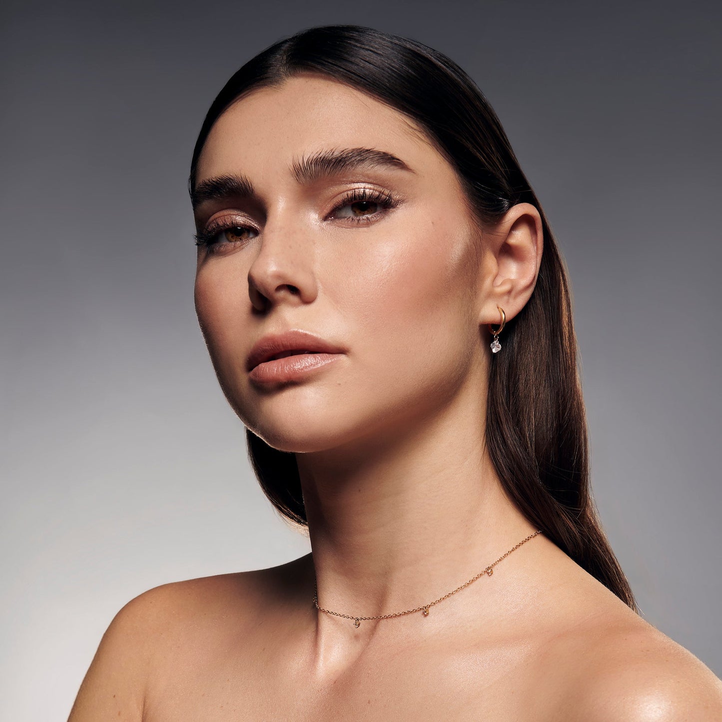 Stainless steel cz pendant huggie earrings and dangling necklace boucles d'oreilles dormeuses pendantes zircons collier 5 stations acier inoxydable MIAJWL