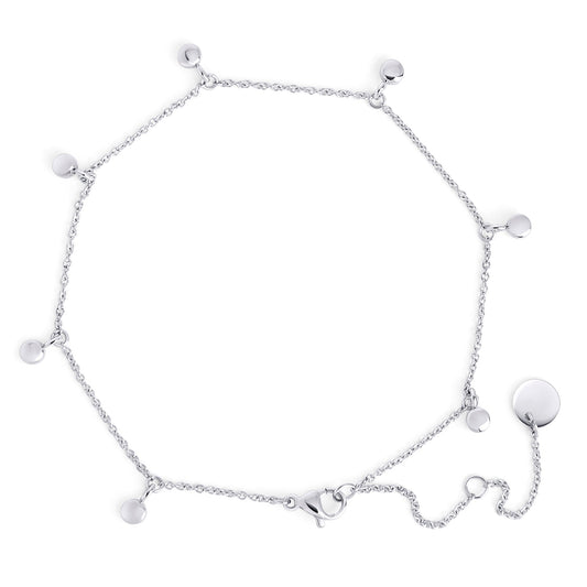 Bracelet de cheville acier inoxydable argent petites pastilles pendantes à l'épreuve de l'eau Mia Bijoux