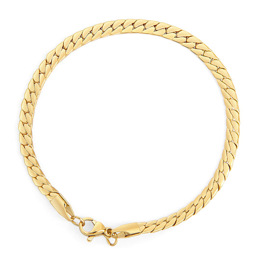 Bracelet chaîne mailles anglaises plates acier inoxydable placage écologique or sans danger pour la peau Mia Bijoux