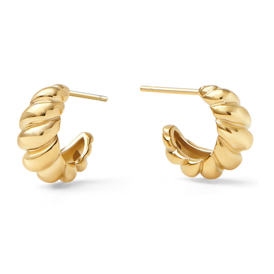 Made to last gold stainless steel puffy croissant hoop earrings MIAJWL boucles d'oreilles anneaux croissant large acier inoxydable doré durable Mia Bijoux
