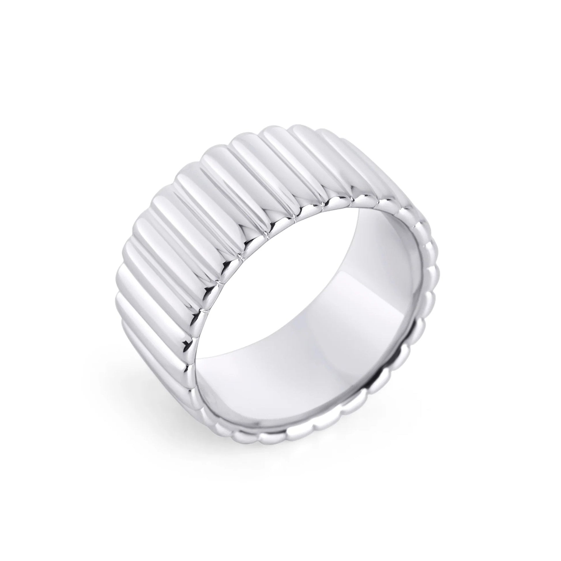 Silver stainless steel large band with stripes safe for sensitive skin MIAJWL