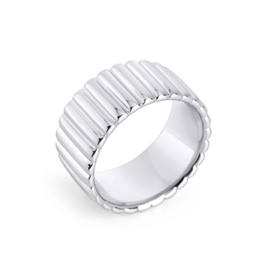 Silver stainless steel large band with stripes safe for sensitive skin MIAJWL