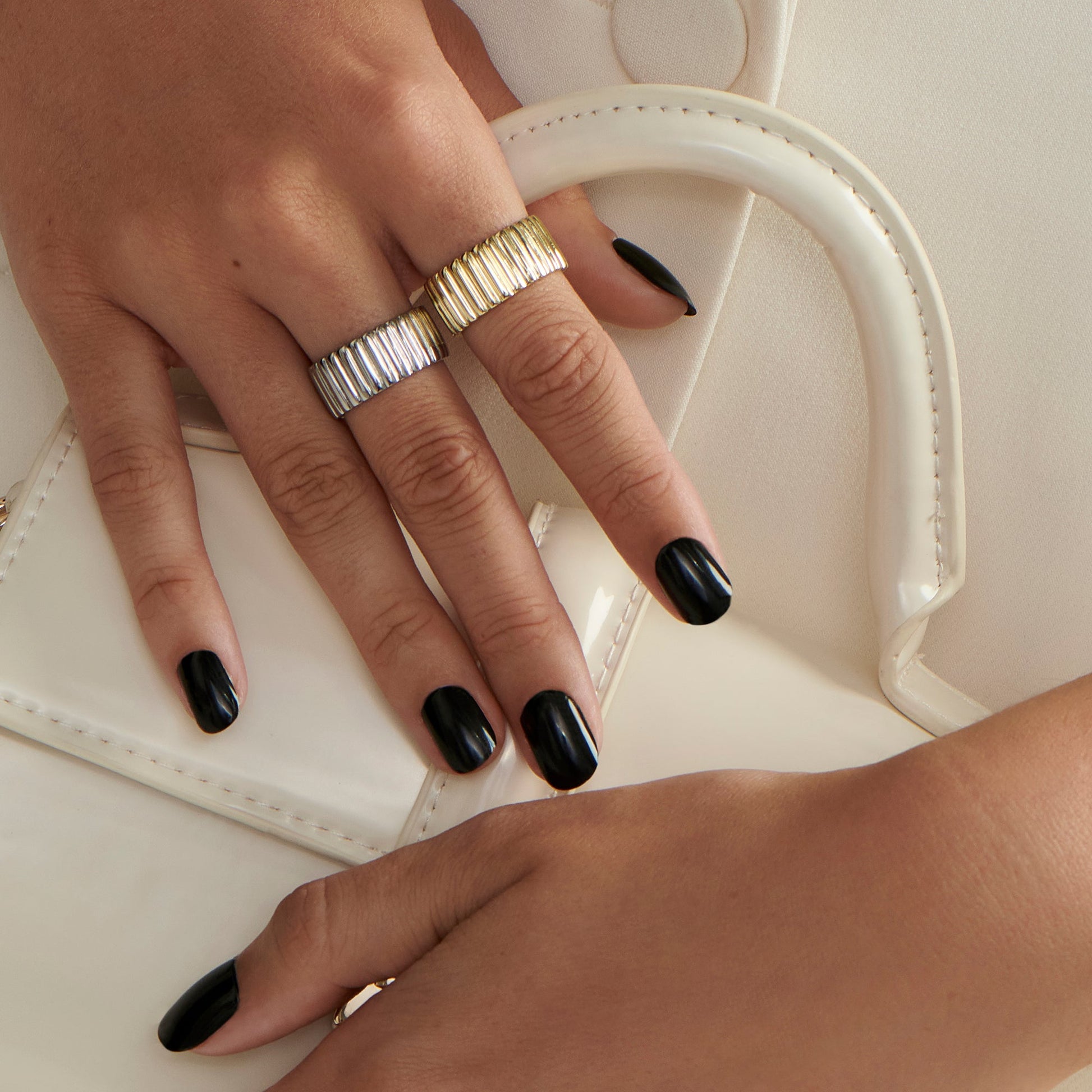 Stainless steel lined large ring bague lignes bague jonc large acier inoxydable argent silver or gold MIAJWL