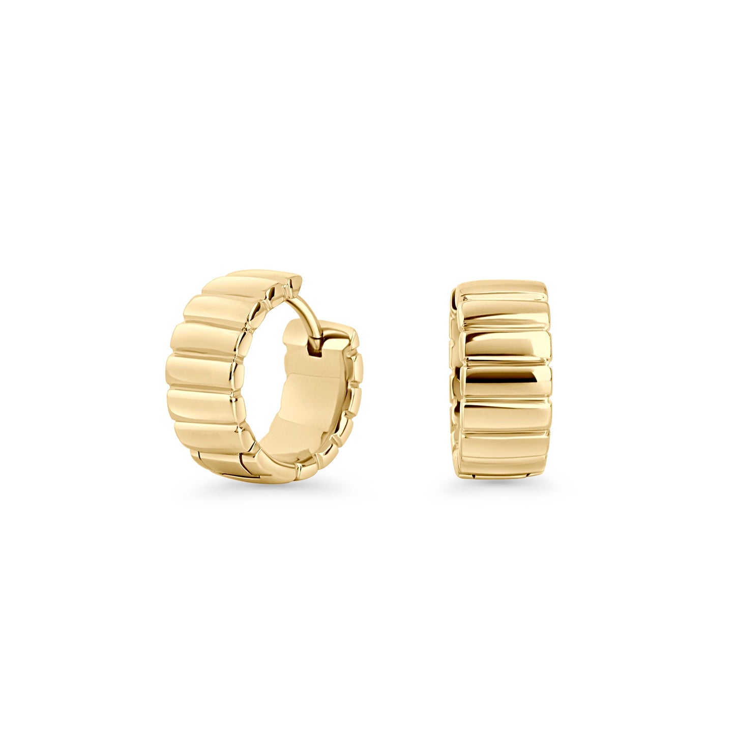 Trendy gold stainless steel stripes huggie earrings for sensitive skin MIAJWL