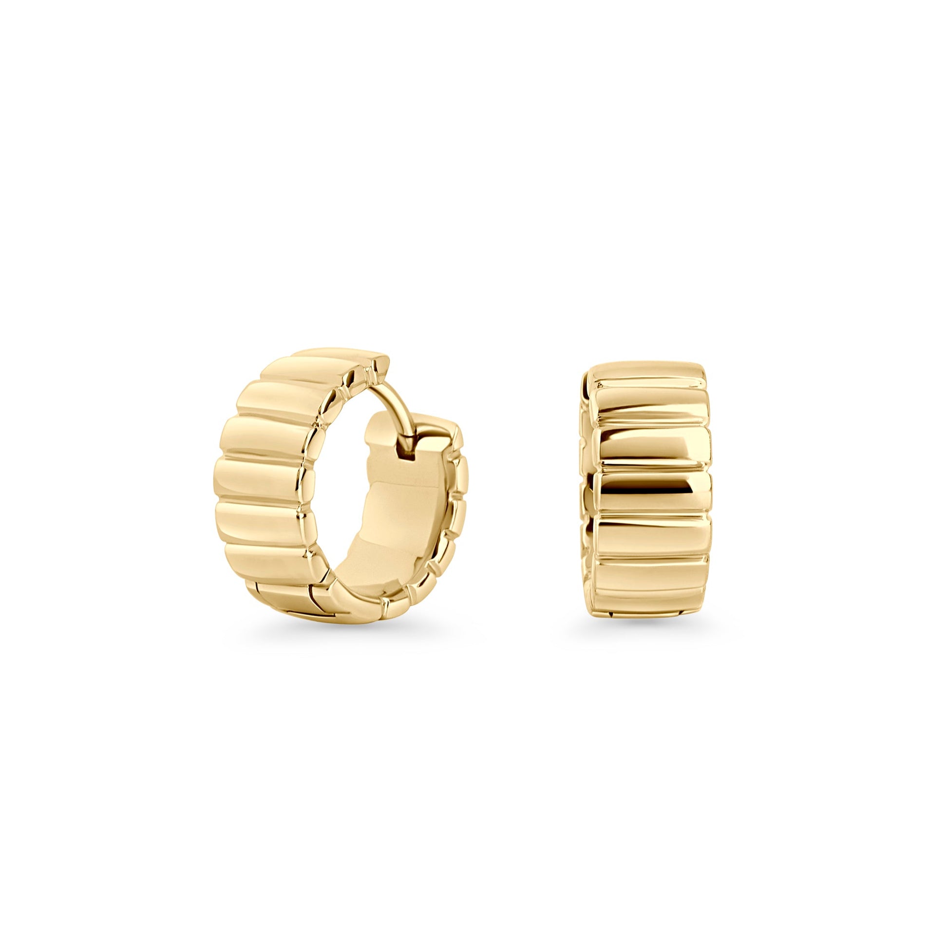 Trendy gold stainless steel stripes huggie earrings for sensitive skin MIAJWL