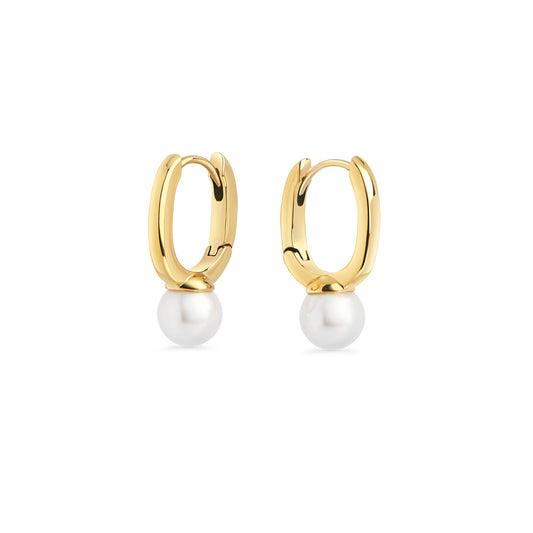 Boucles d'oreilles anneaux dormeuses avec perles acier inoxydable doré sans danger pour la peau Mia Bijoux