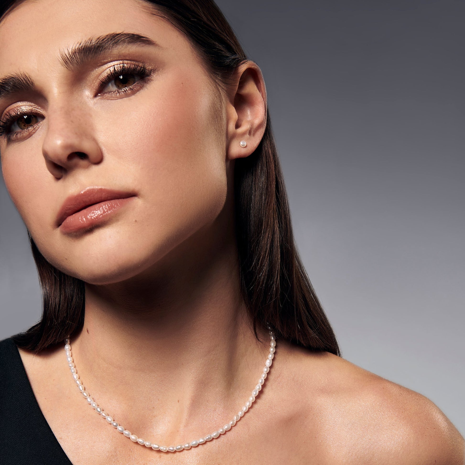 Stainless steel real 3 mm pearl stud earrings and pearl necklace boucles d'oreilles fixes et collier vraies perles acier inoxydable  MIAJWL