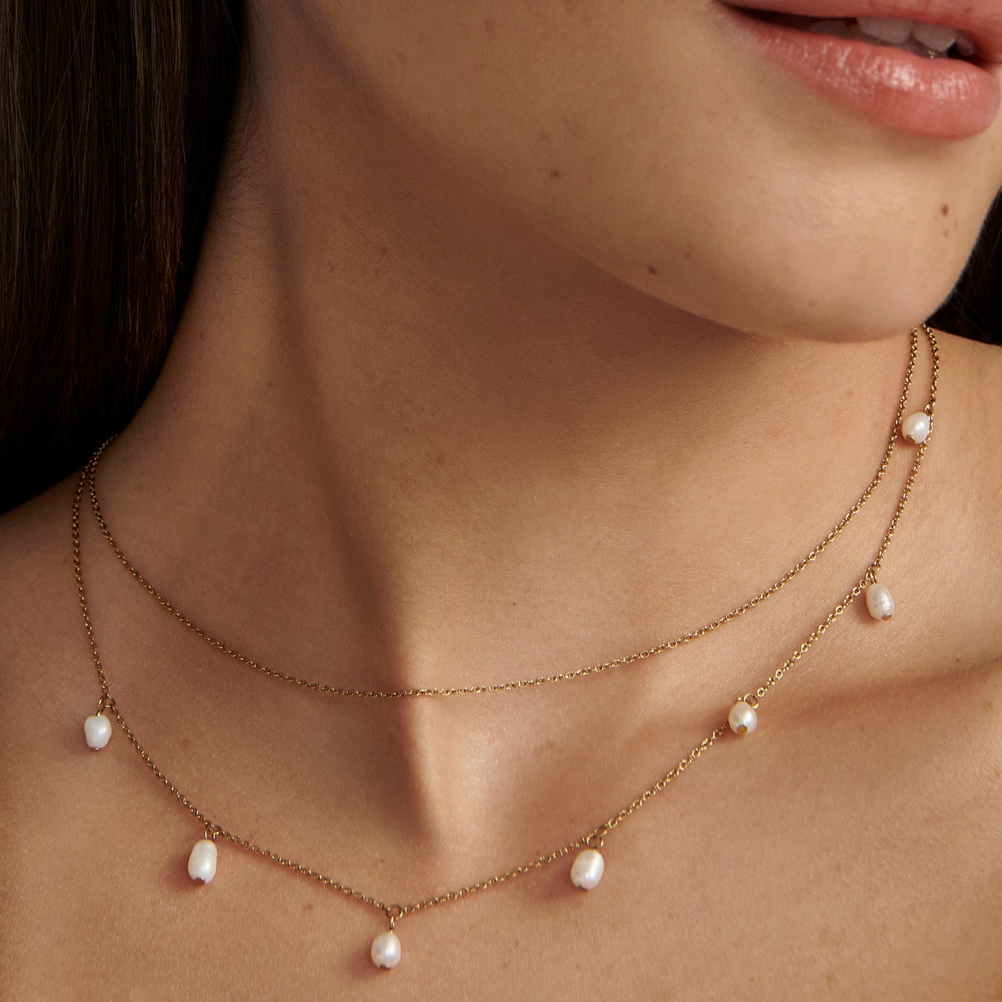 Stainless steel real freshwater pearls dangling necklace and bracelet et collier vraies perles pendantes acier inoxydable MIAJWL