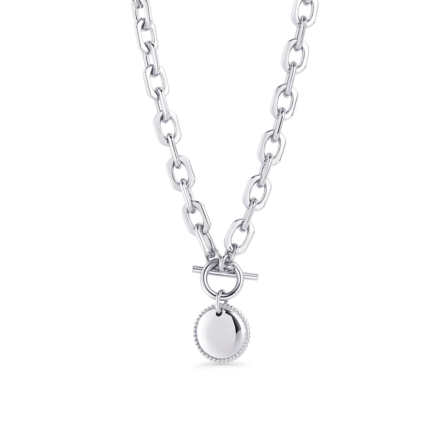 Collier tendance médaillon fermoir barre en T acier inoxydable aucun risque d'allergie Mia Bijoux