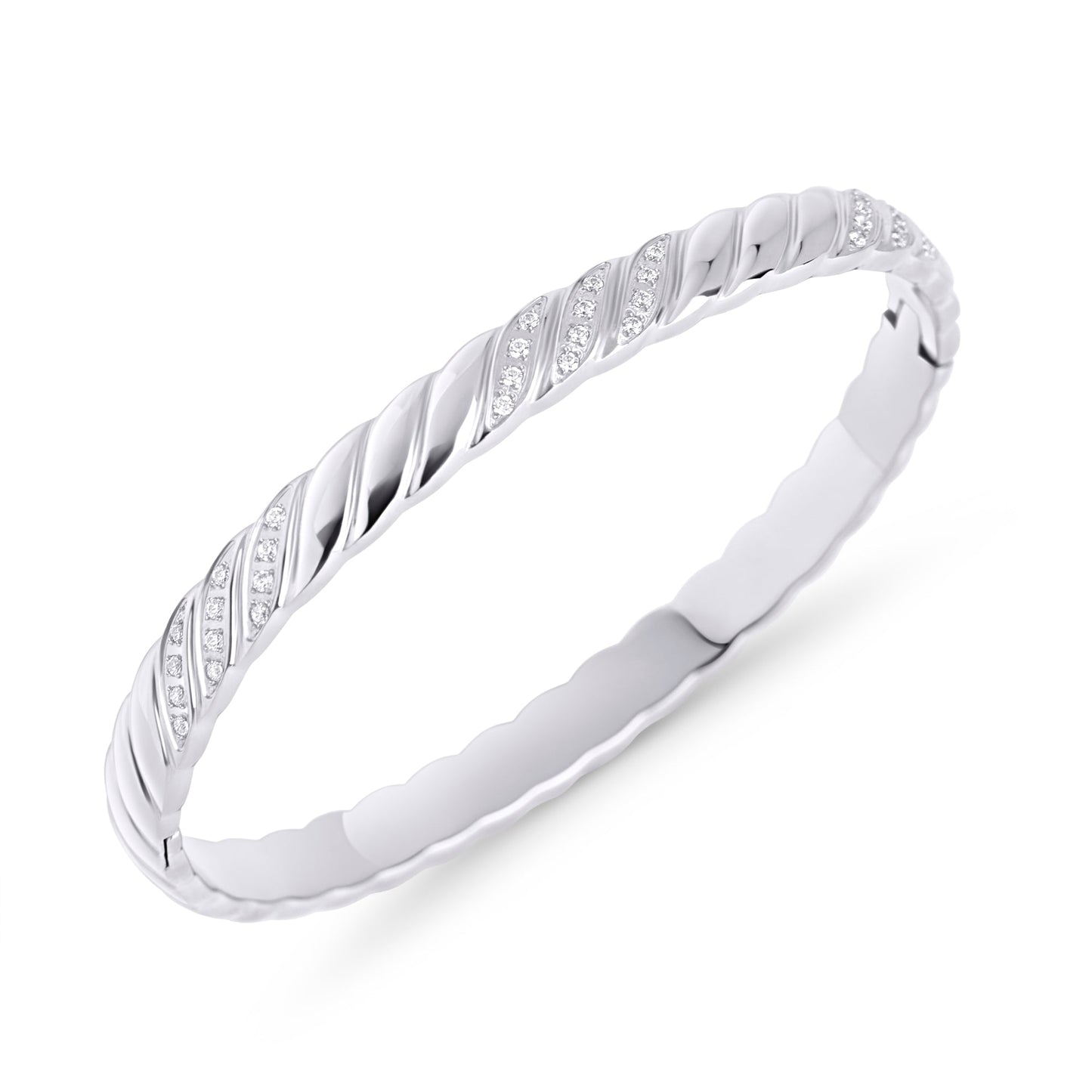 Stainless steel cable hard bracelet with cubic zirconias stones no allergy MIAJWL