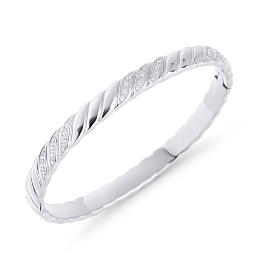 Stainless steel cable hard bracelet with cubic zirconias stones no allergy MIAJWL