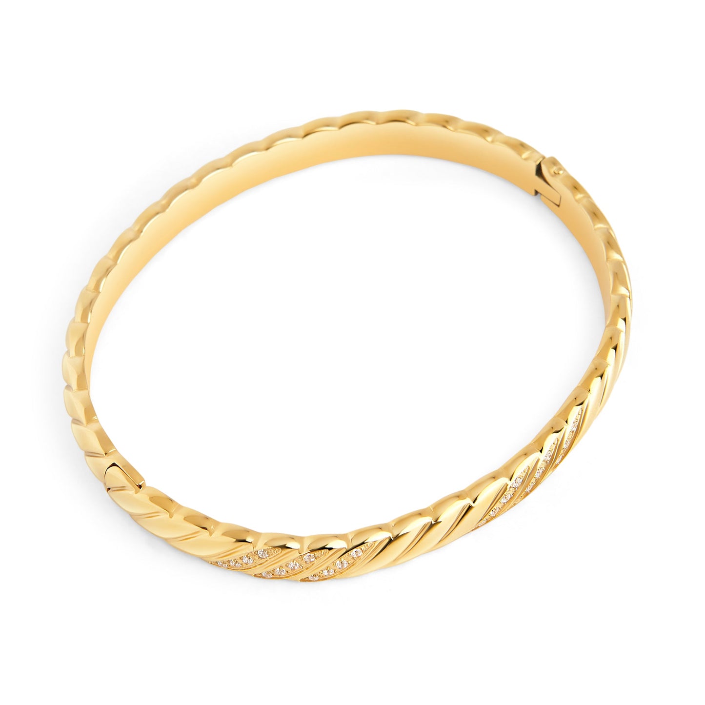 Stainless steel scuplted cable bangle with cz bracelet rigide cable torsade et pierres acier inoxydable MIAJWL 